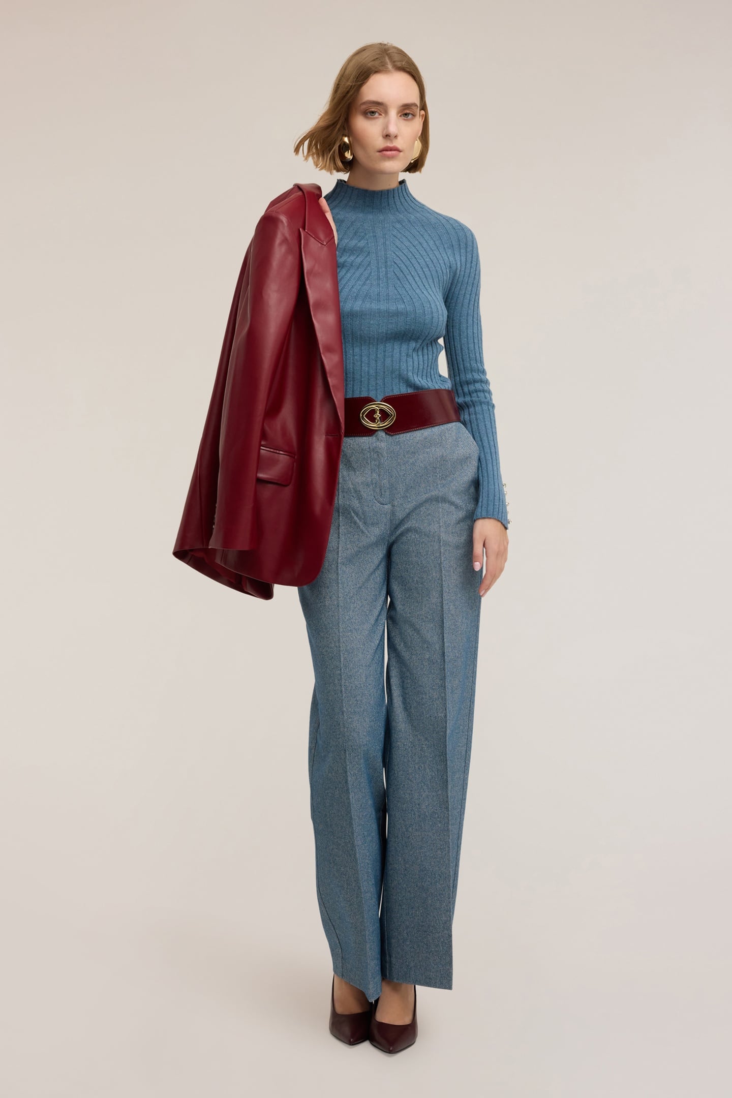 PALAZZO PANTS IN YARN-DYED FABRIC LIGHT BLUE 1
