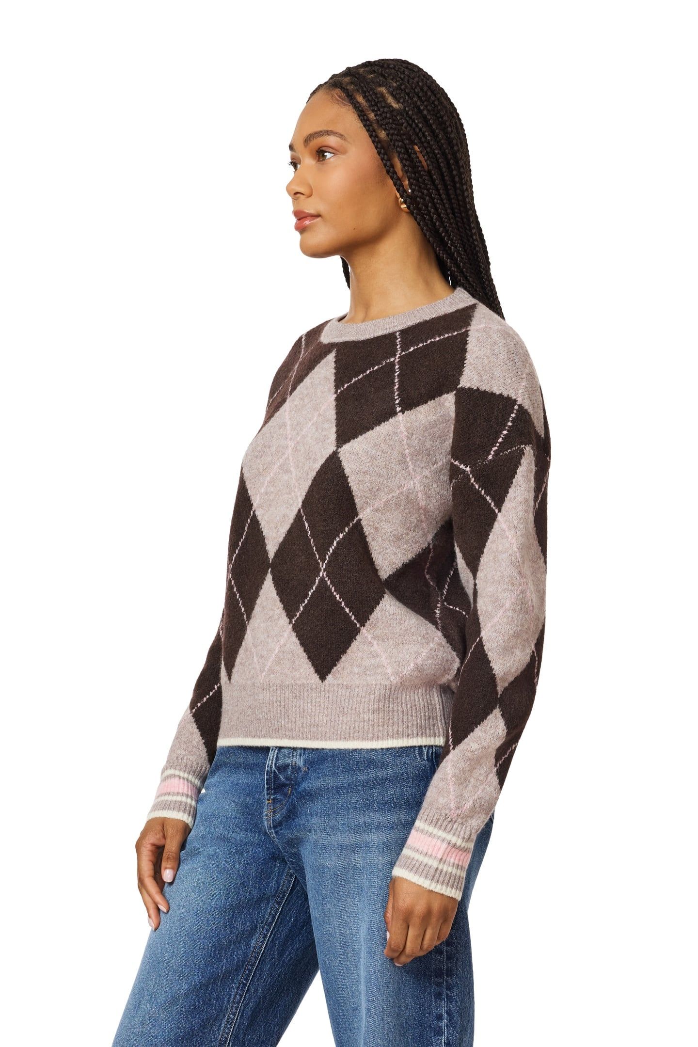 PULLOVER SWEATER MED BROWN HT/ SEAL BROWN/ ROSE DUST HT 6