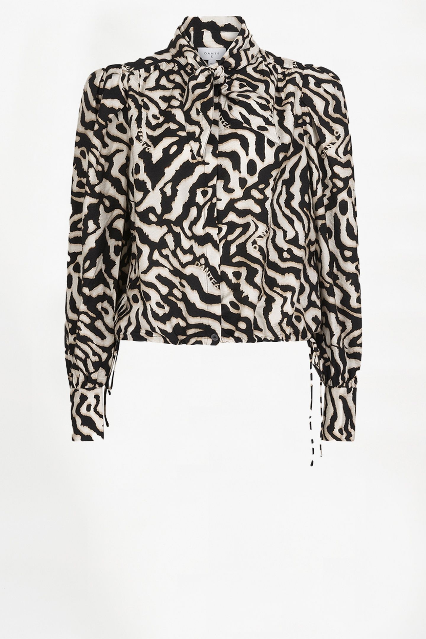 DANTE6-CHESKA PRINTED PUSSY BOW BLOUSE BLACK/CREAM 4