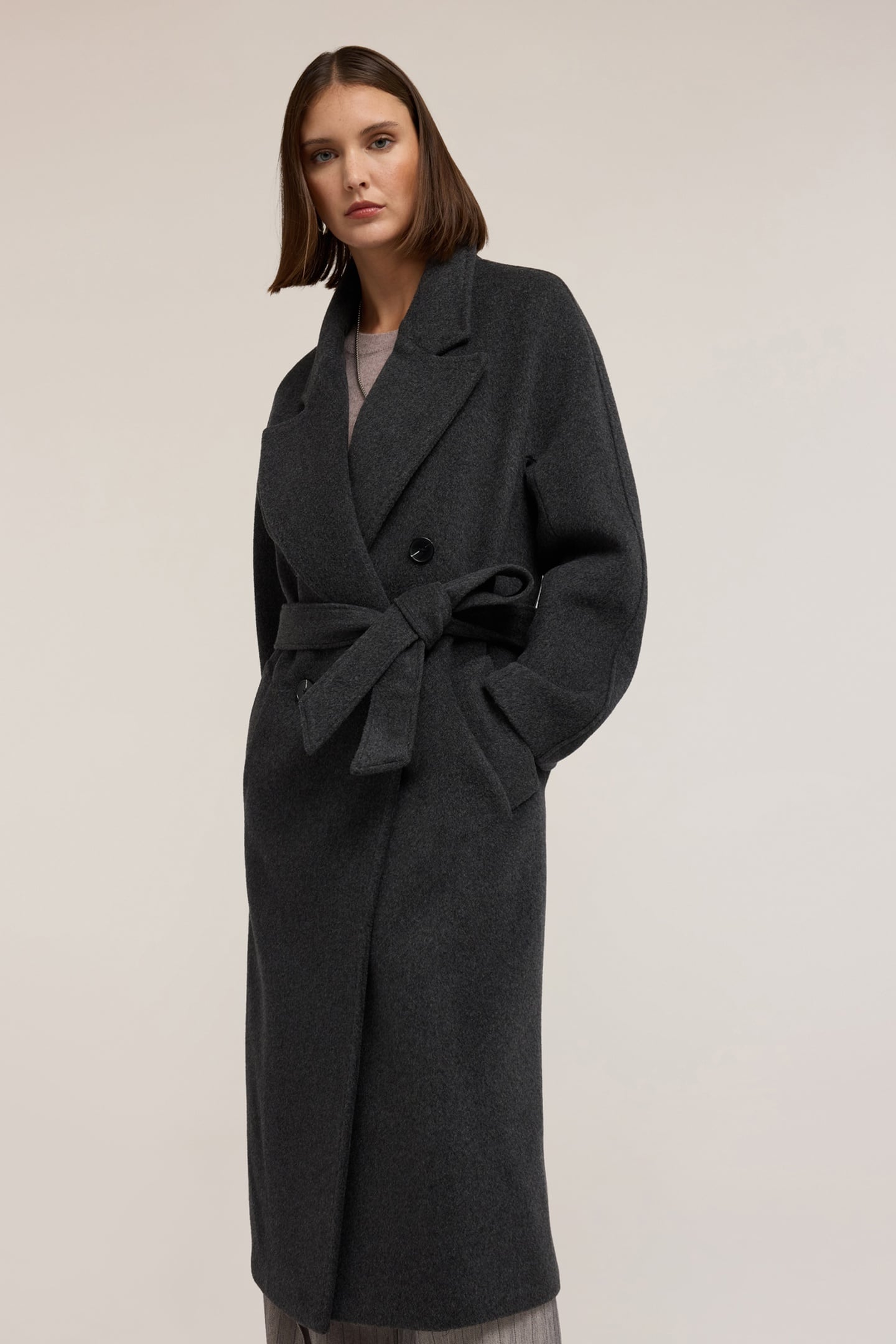 DOUBLE-BREASTED COAT IN WOOL BLEND DRAP GREY 2