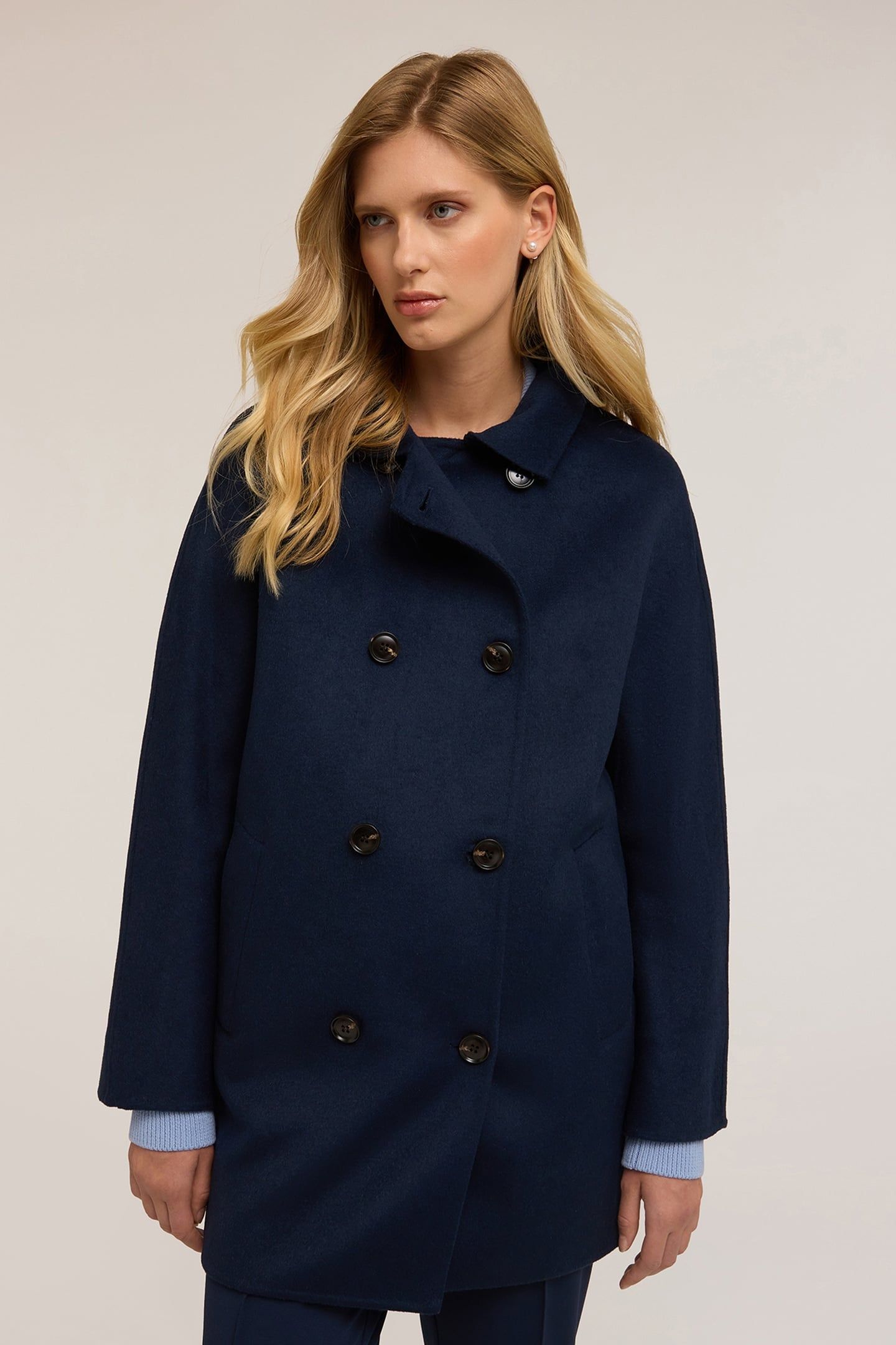 DOUBLE-BREASTED COAT IN WOOL BLEND CLOTH BLUE 2