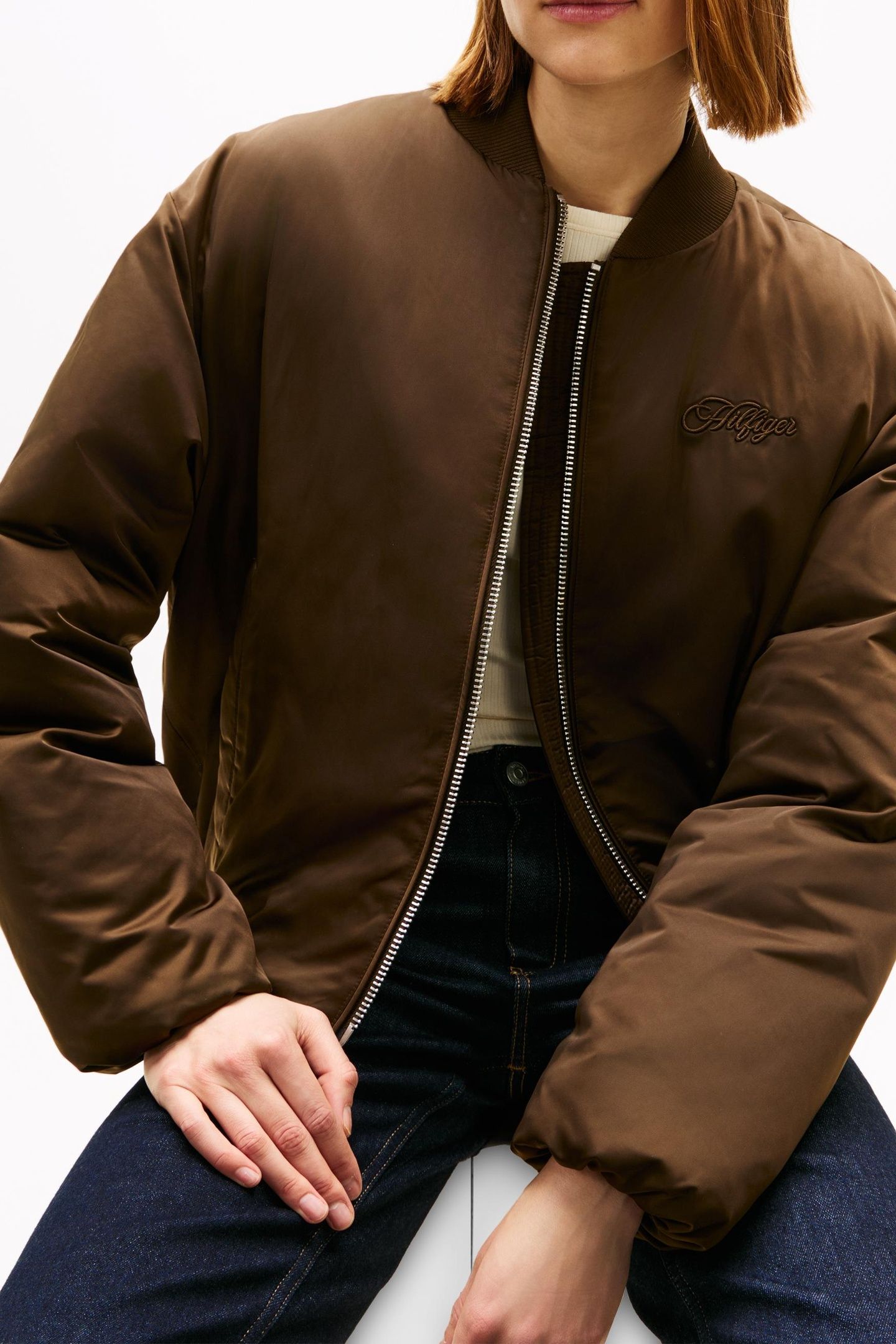 SATEEN PADDED RELAXED BOMBER CHESTNUT FUDGE 5