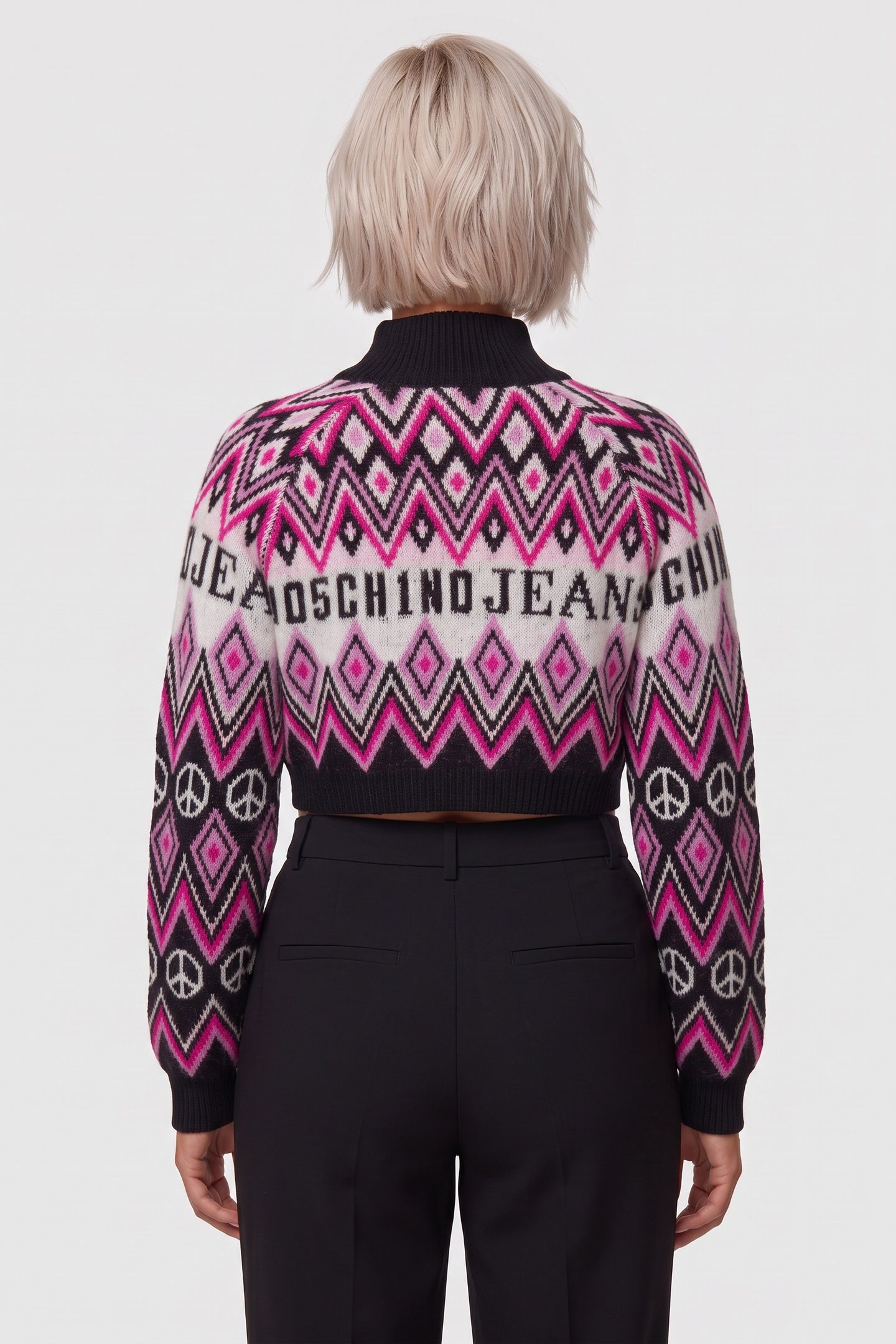 CASHMERE AND WOOL CROP PULLOVER GRAPHIC JACQUARD BLACK 2