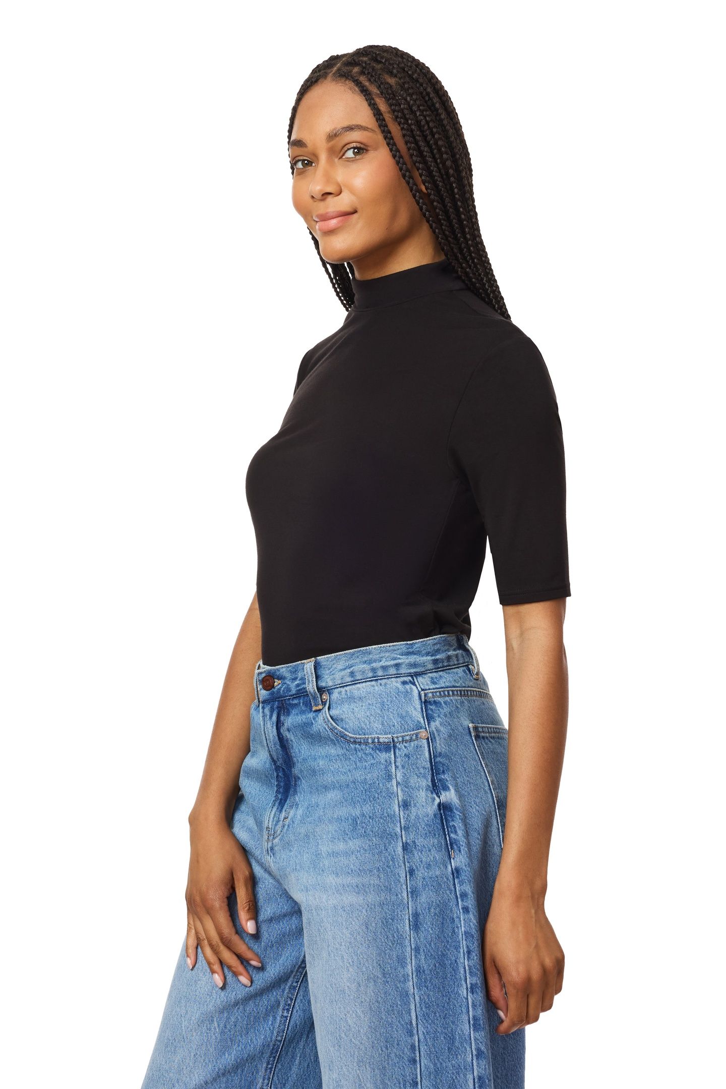 ELBOW SLV MOCK NECK TEE BLACK NIGHT 7