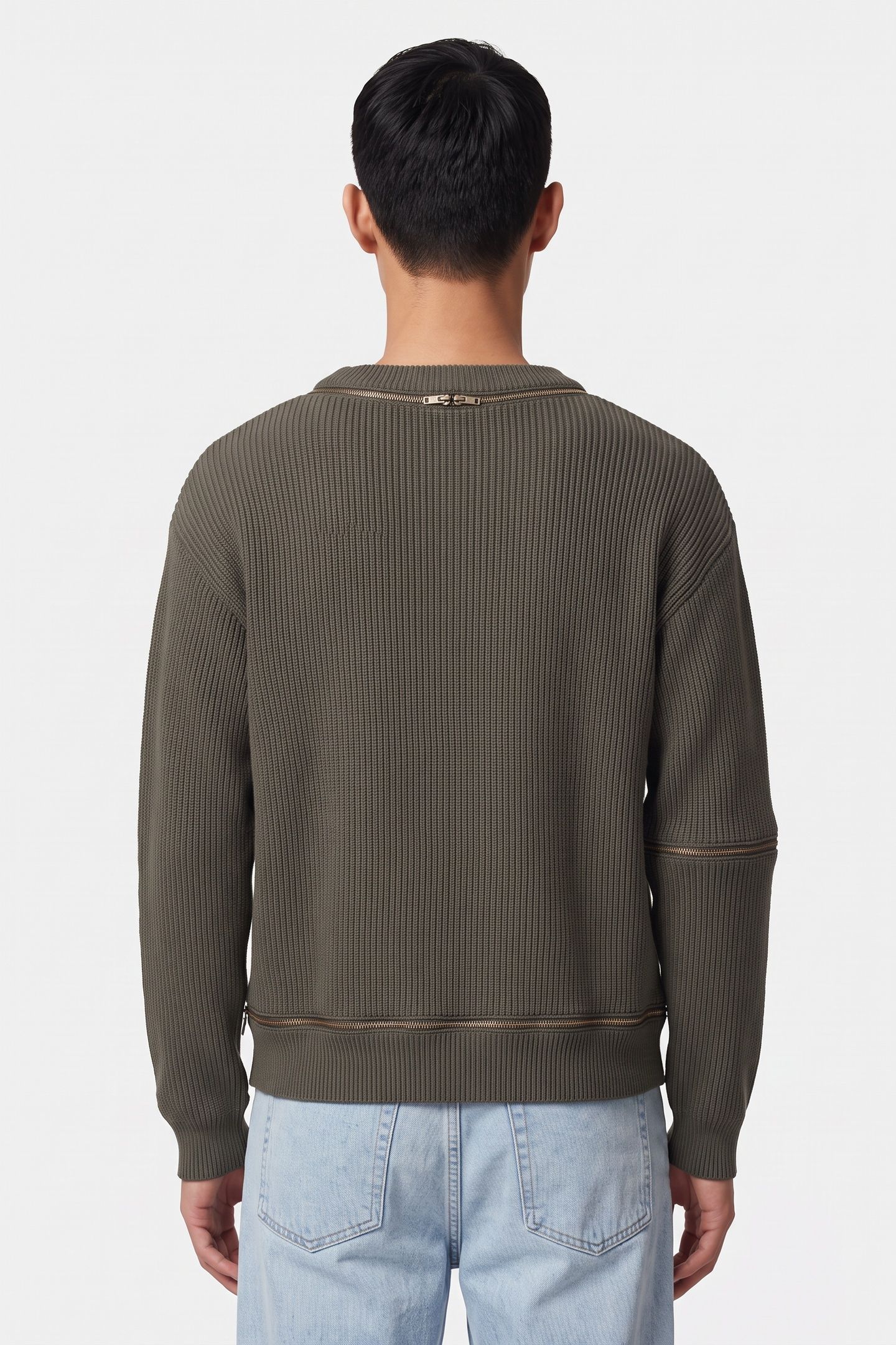 RIBBED WOOL PULLOVER WITH ZIP GREEN 2