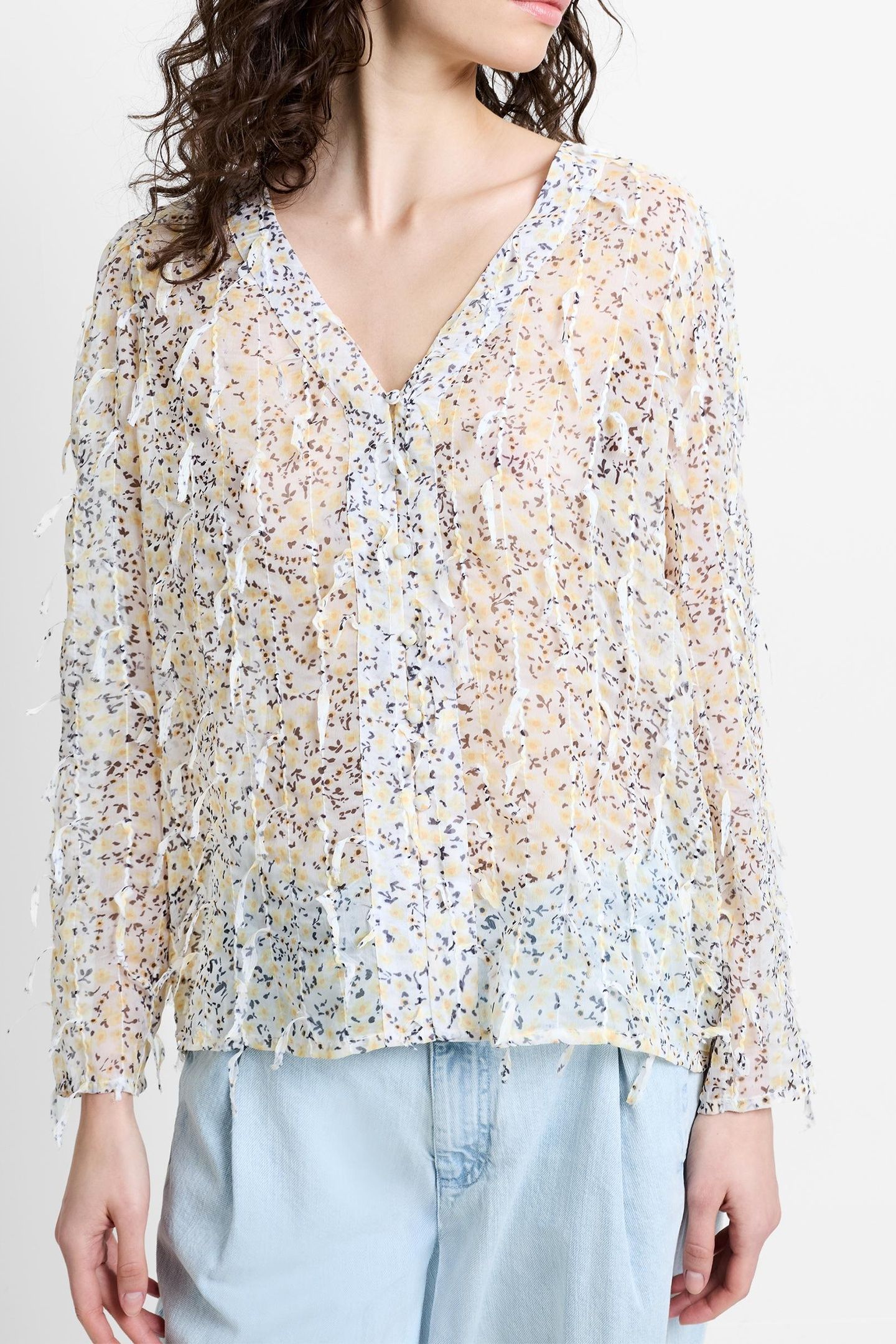 BONNIE KATELYN TEXTURE BLOUSE WHITE YELLOW MULTI 1