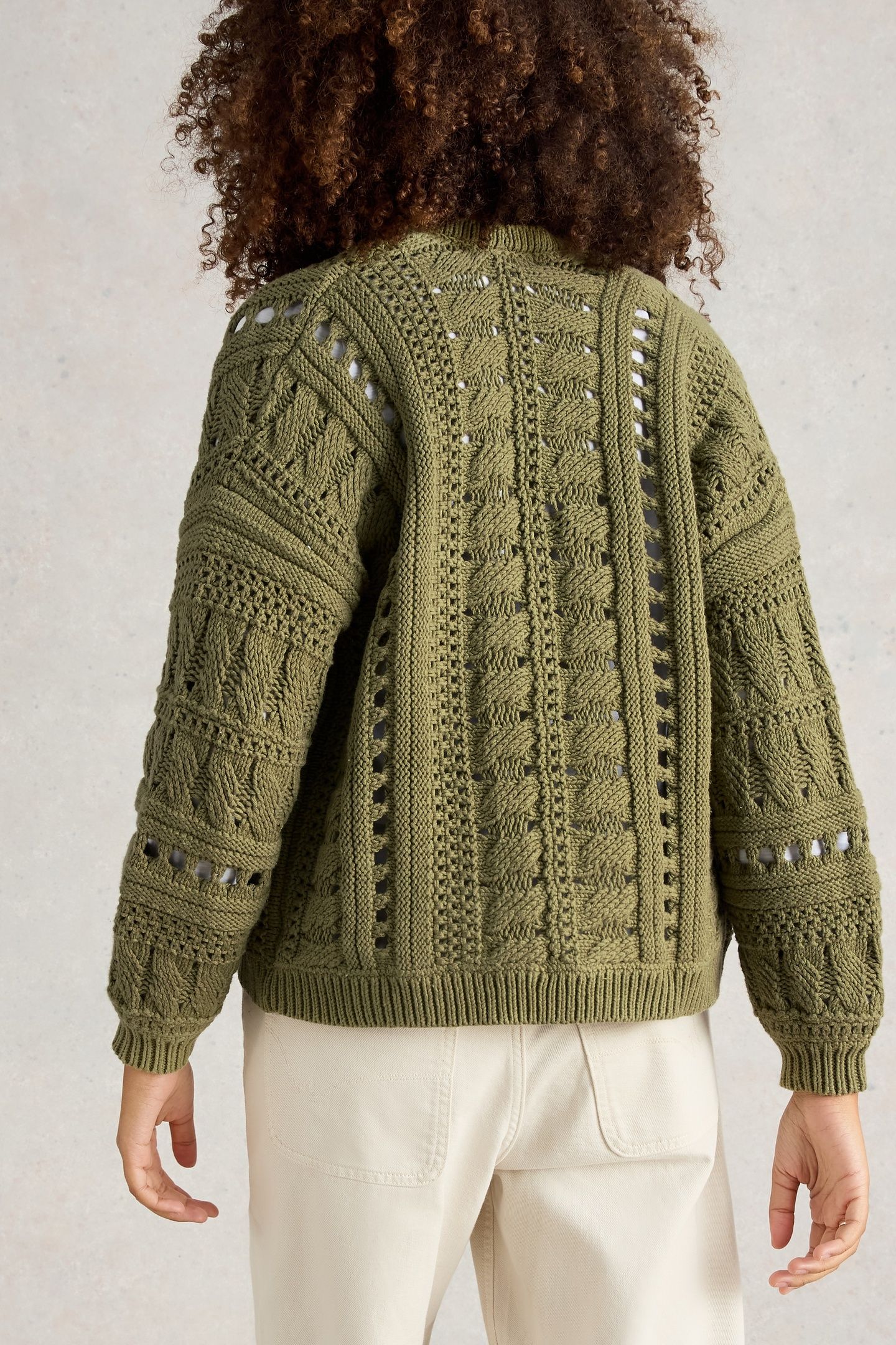 CASEY CROCHET CARDI KHAKI GREEN 3