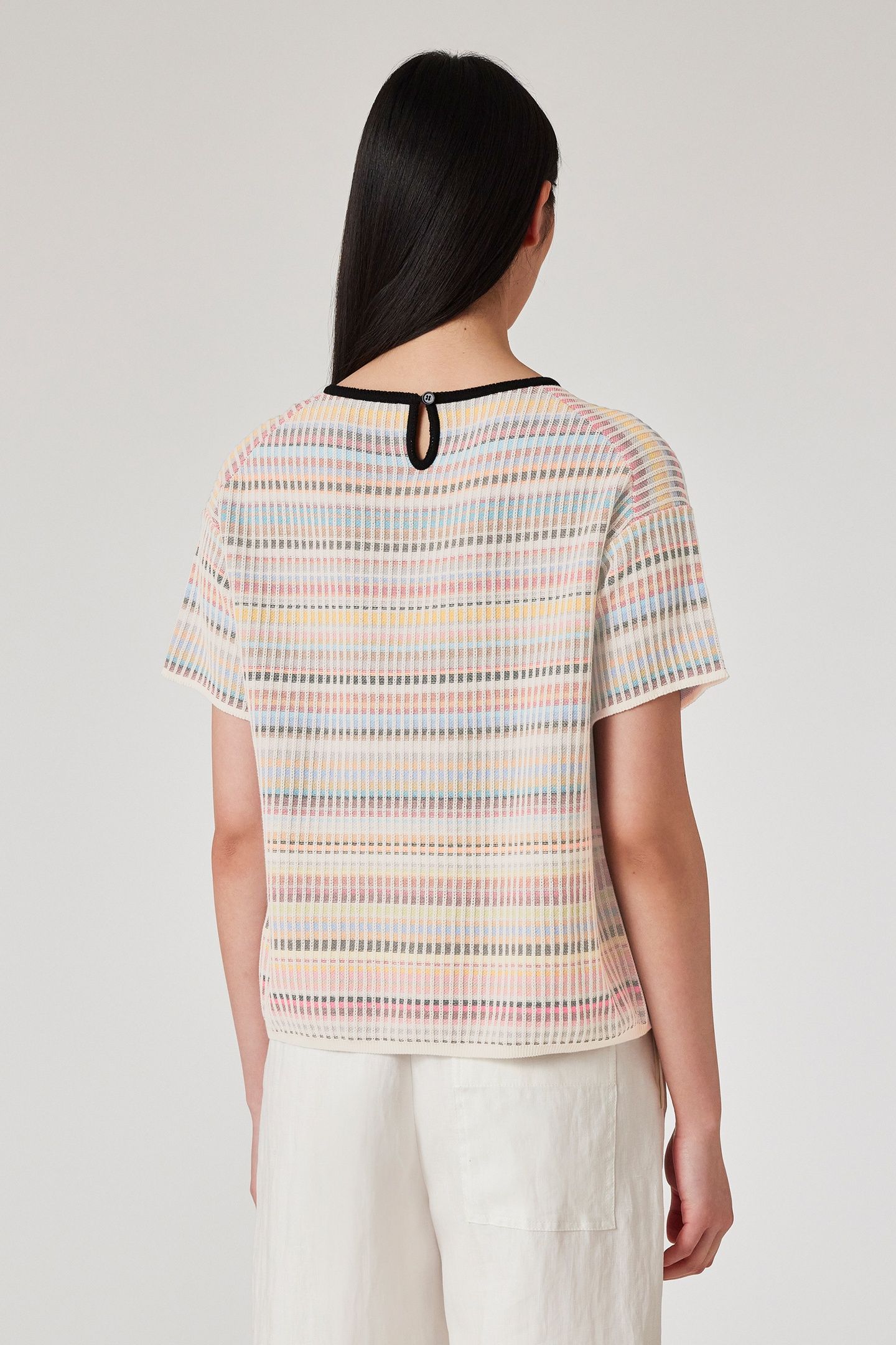 WOMENS KNITTED SS TOP CREW NECK MULTI COLOURED 4