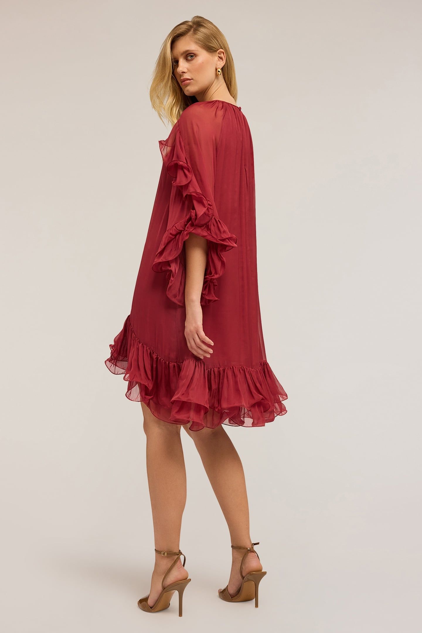 SHORT DRESS WITH RUFFLES BURGUNDY 3