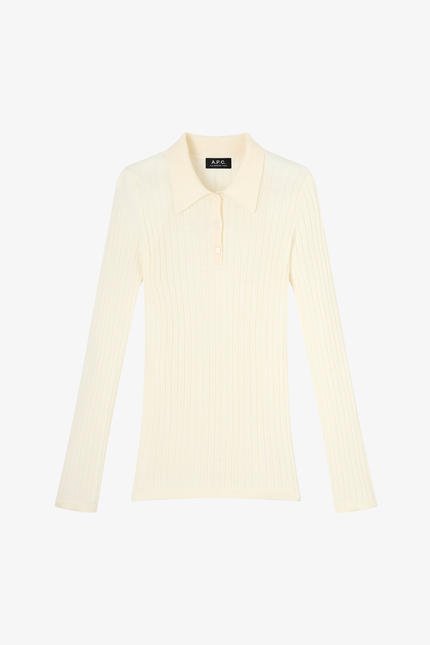 SWEATER SMALL-RIB POLO COLLAR ECRU 3