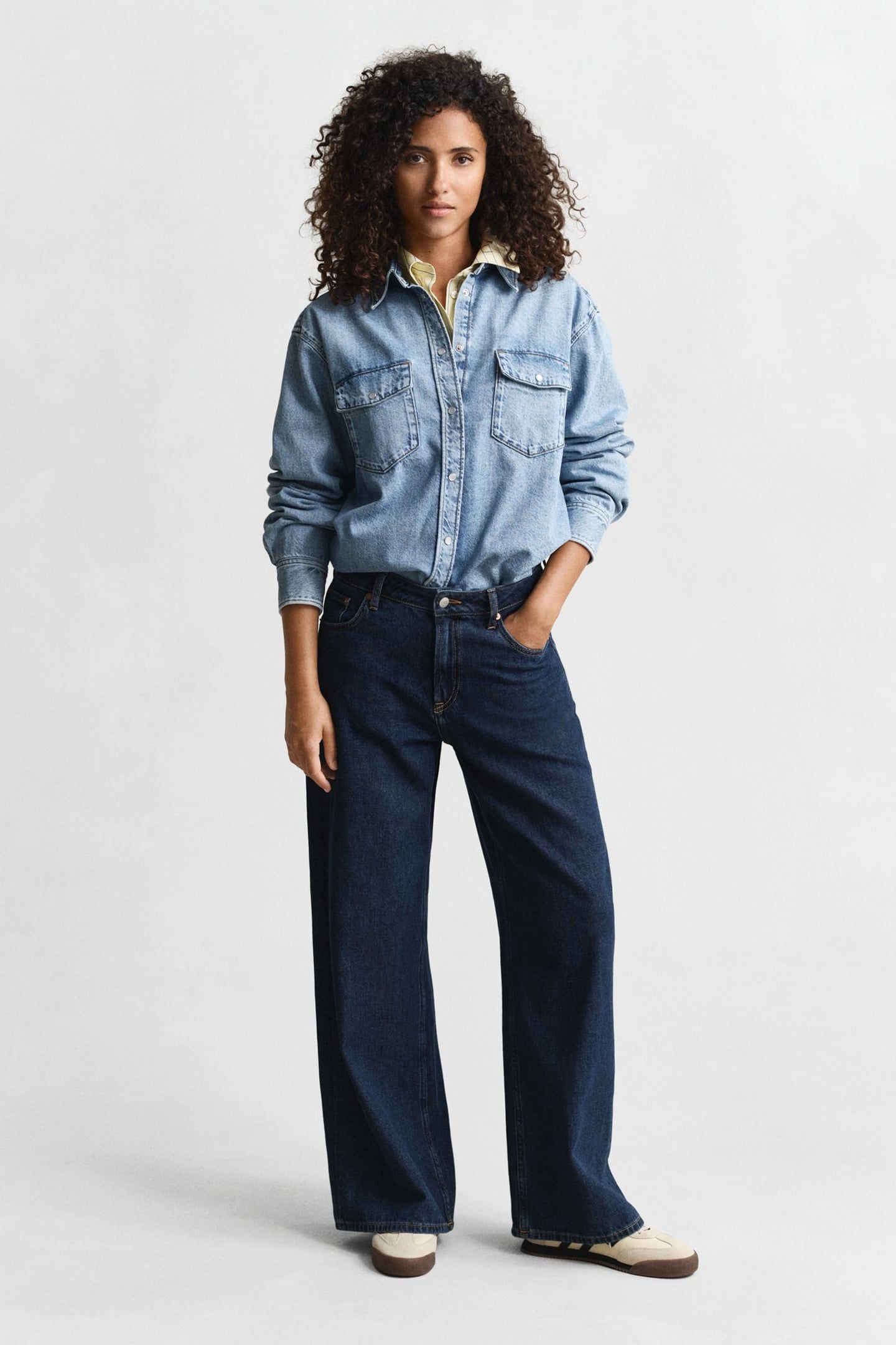 REL DENIM POCKET LS SHIRT MID BLUE WORN IN 3