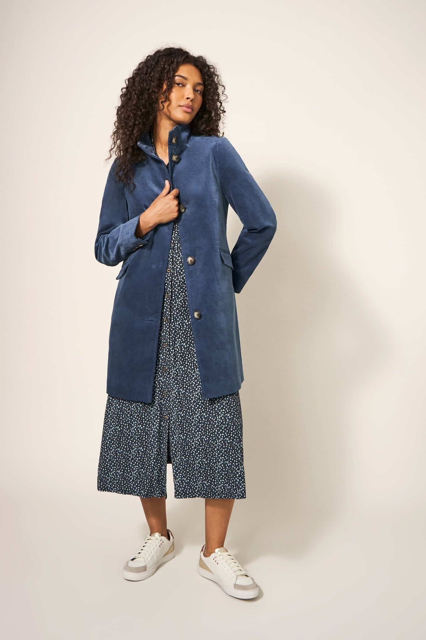 KARLA VELVET COAT DUSTY BLUE 1