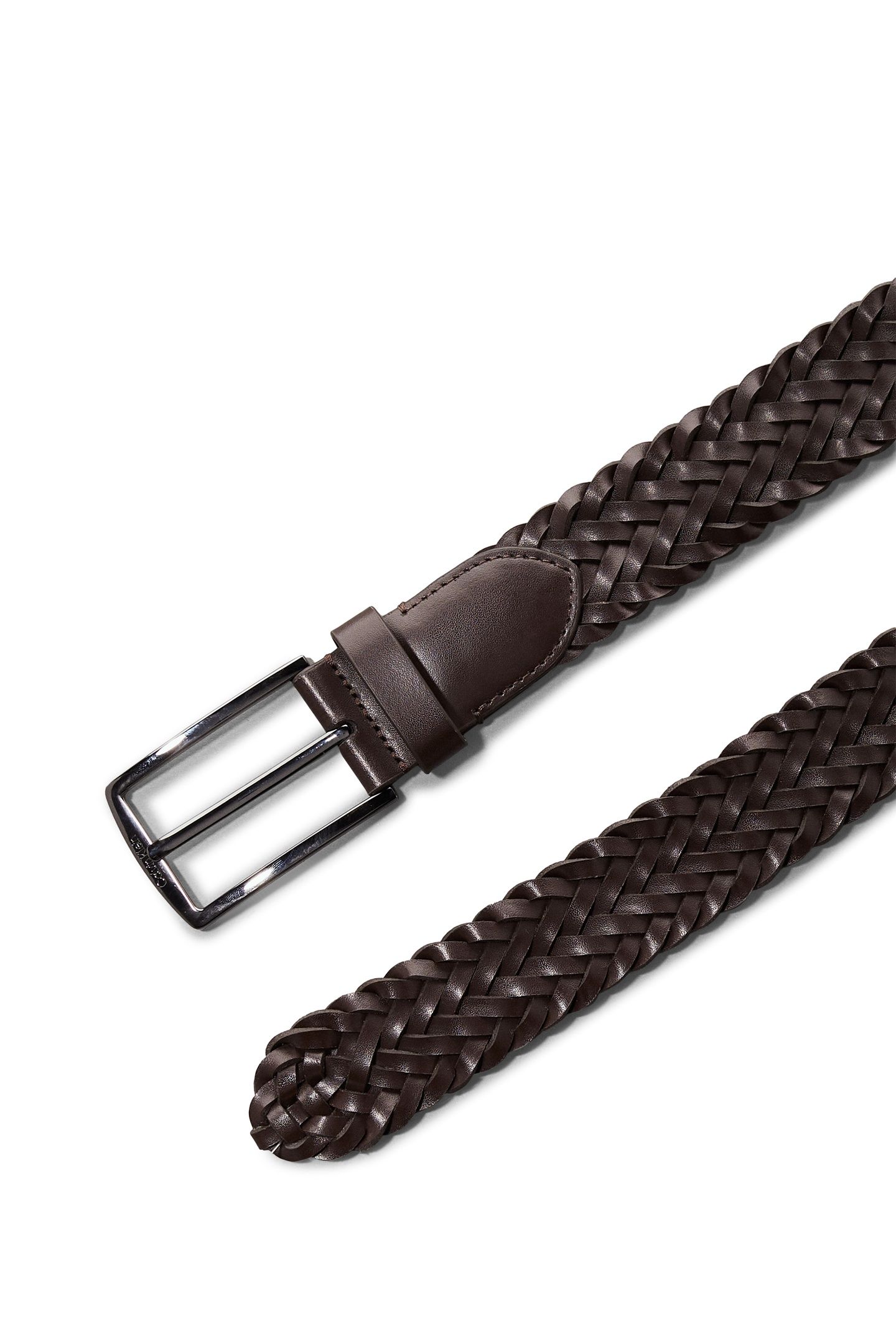 CK CASUAL ELONGATED BELT DARK BROWN BRAIDED 2
