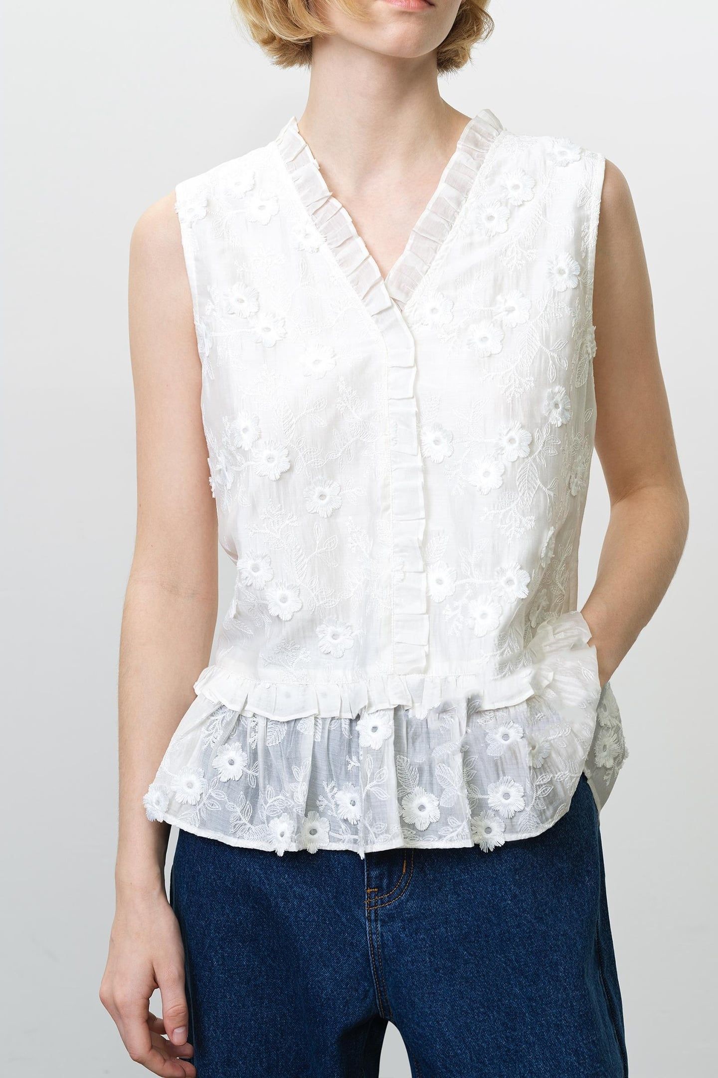 VANI COTTON PEPLUM TOP LINEN WHITE 1