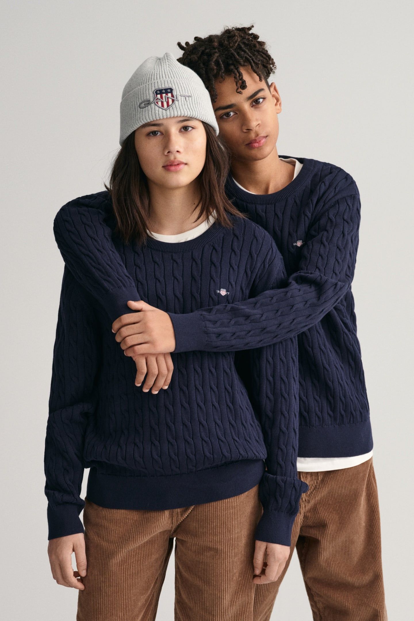 TEEN UNISEX SHIELD COTTON CABLE C-NECK EVENING BLUE 1