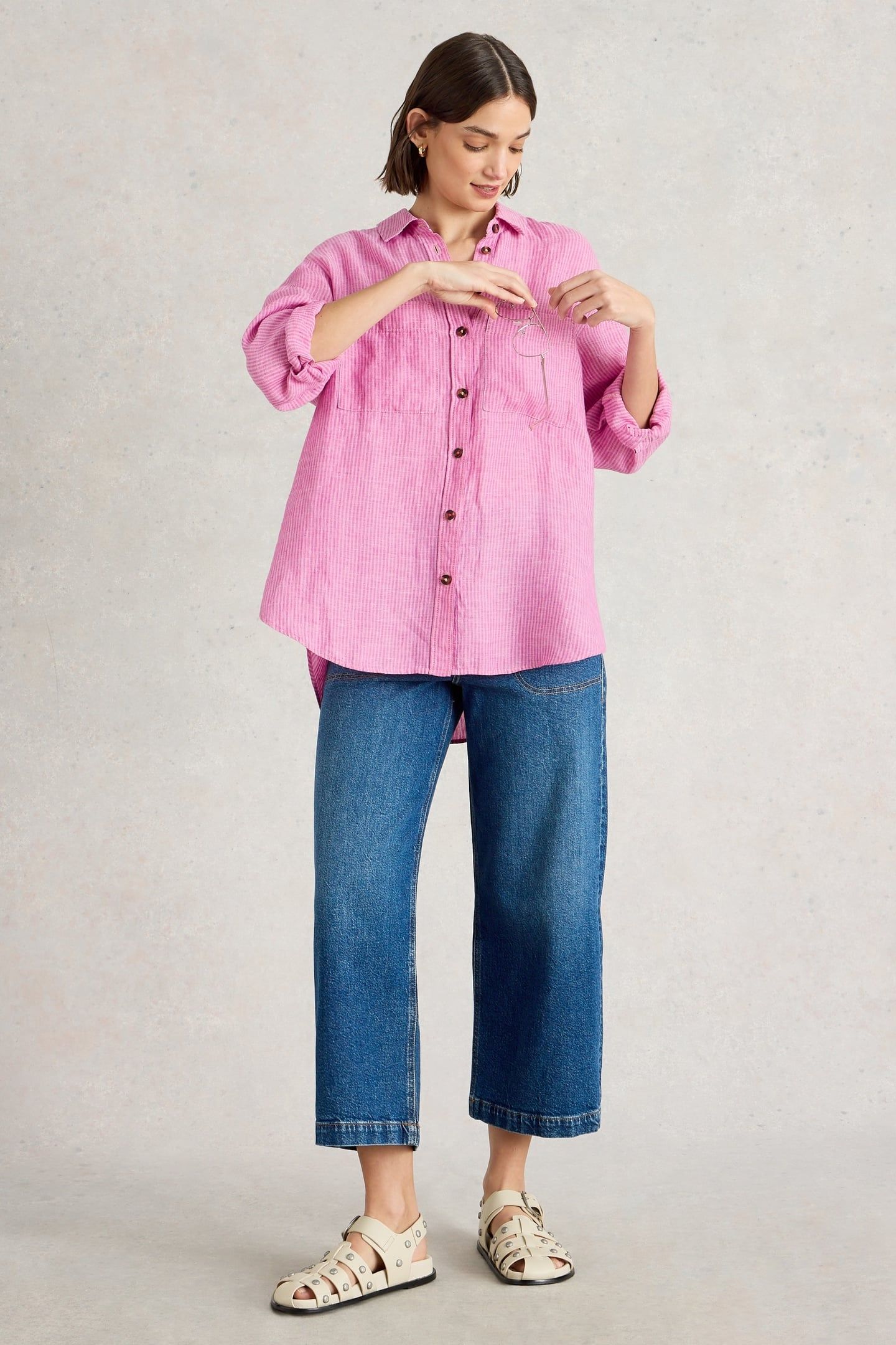 LYDIA LINEN SHIRT PINK MULTI 1