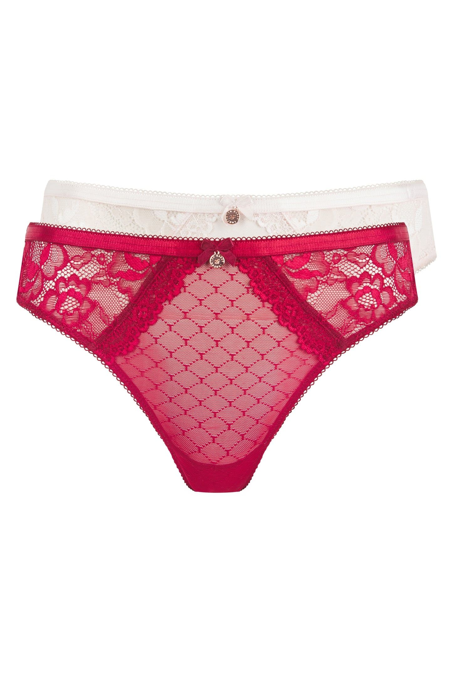 ELIZA 2PK SOLID MESH THONG MAUVE CHECK/SAVVY RED 3