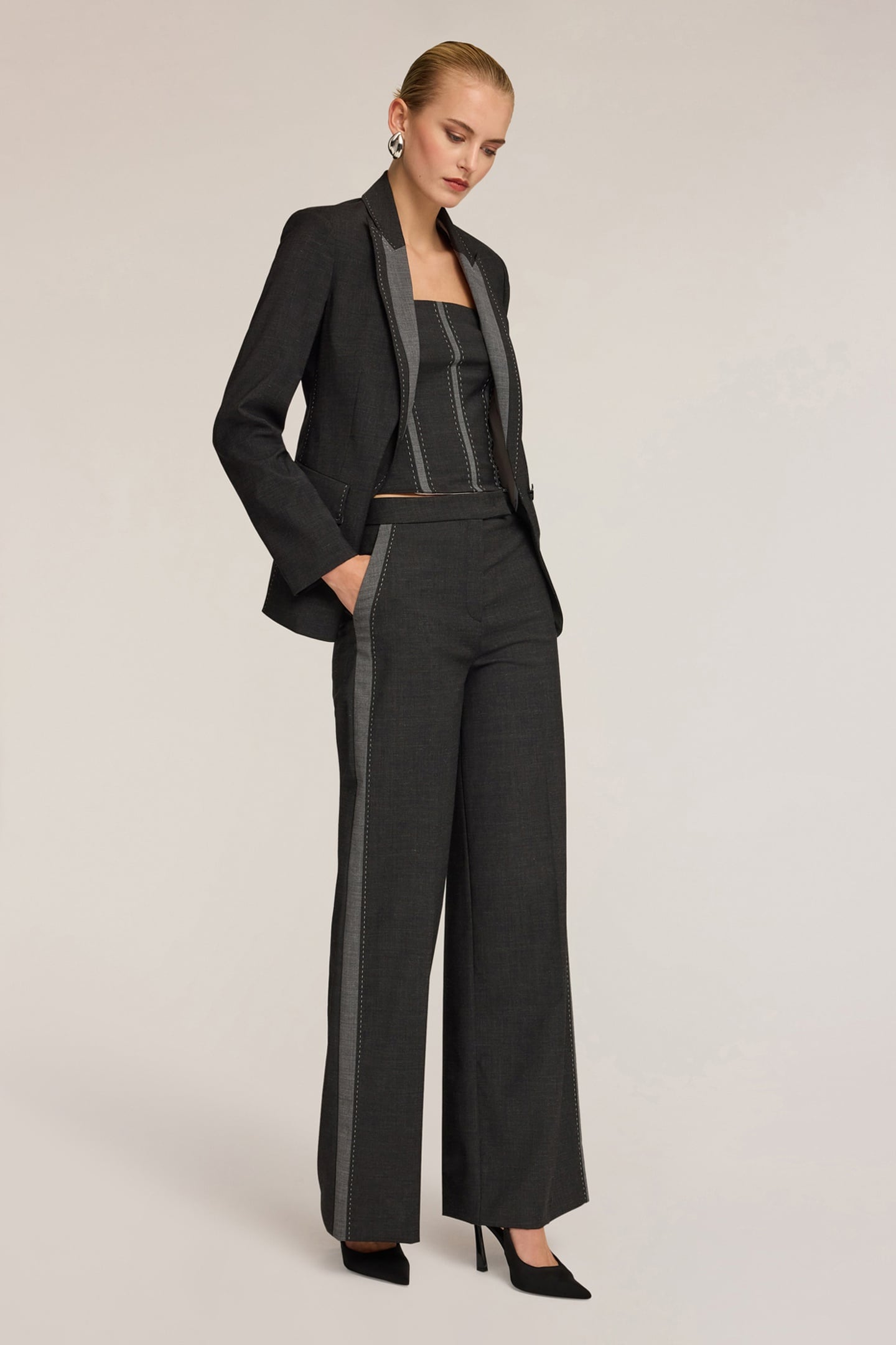 PALAZZO PANTS WITH SIDE STRIPE GREY 2