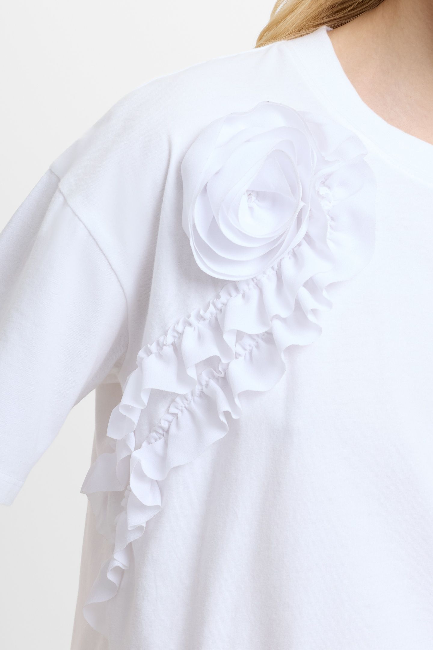 COTTON CREPE MIX RUFFLE T SHIR LINEN WHITE 3