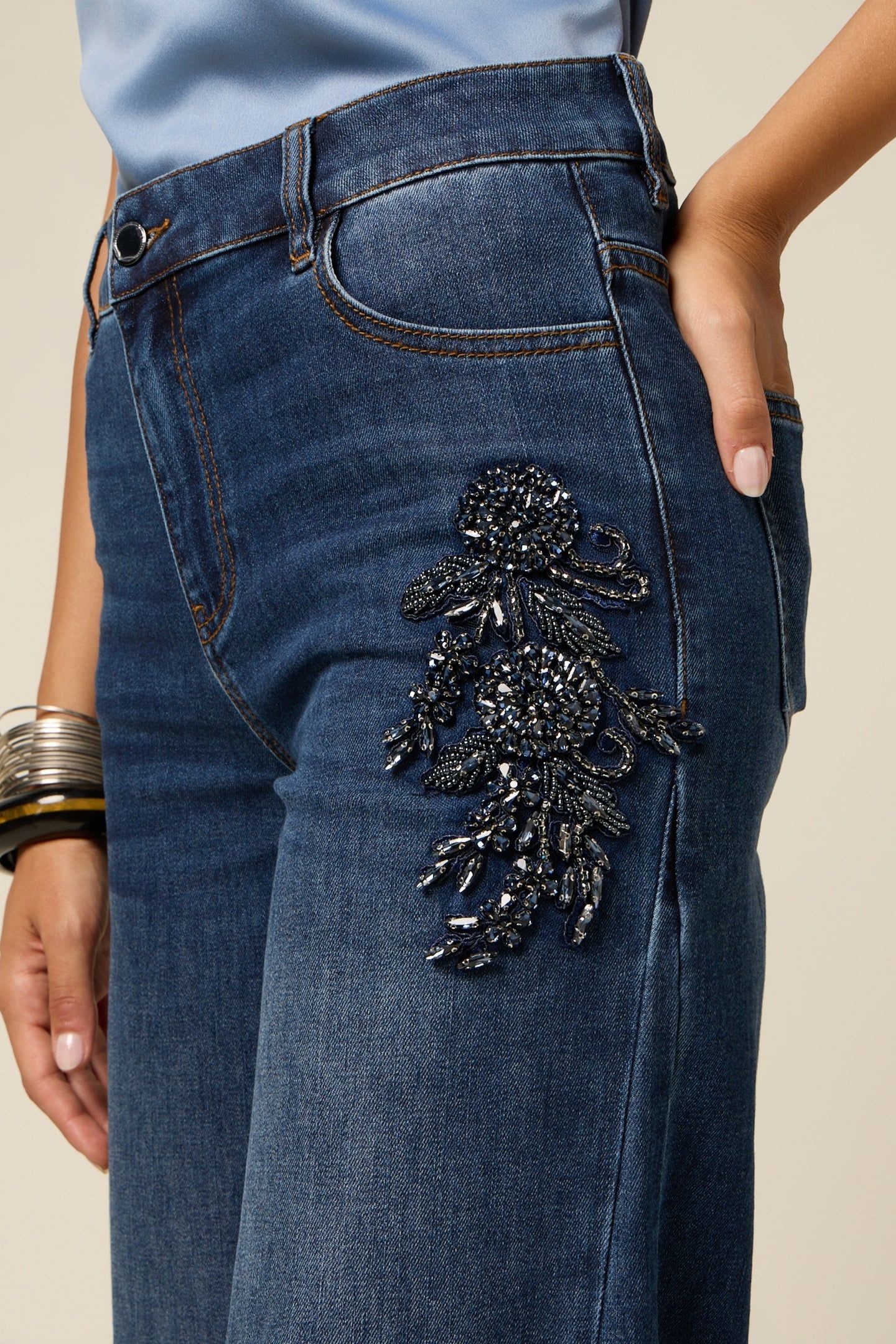 WIDE-LEG JEANS WITH JEWEL PATCHES BLUE 5