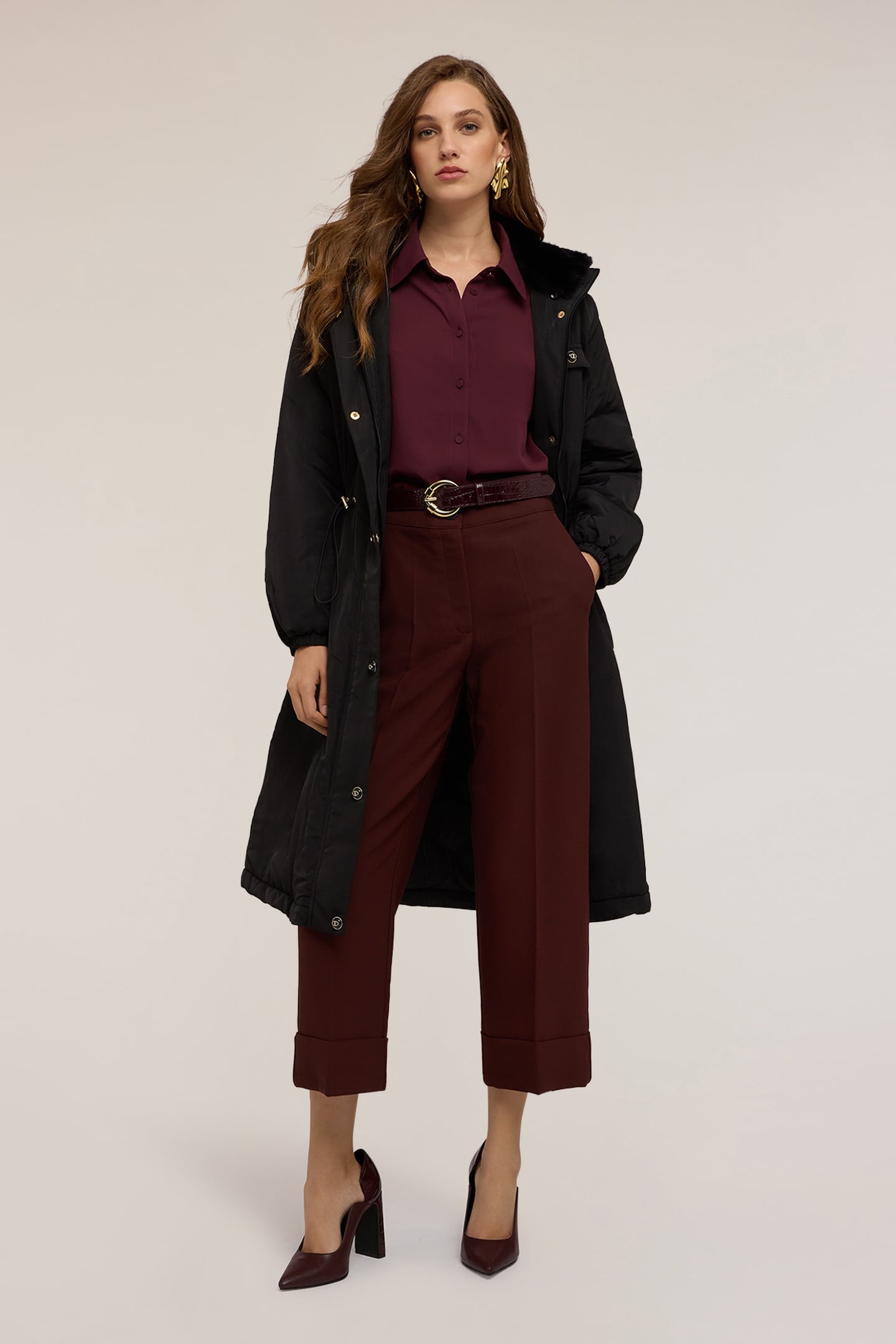 CROPPED CREPE TROUSERS BROWN 1