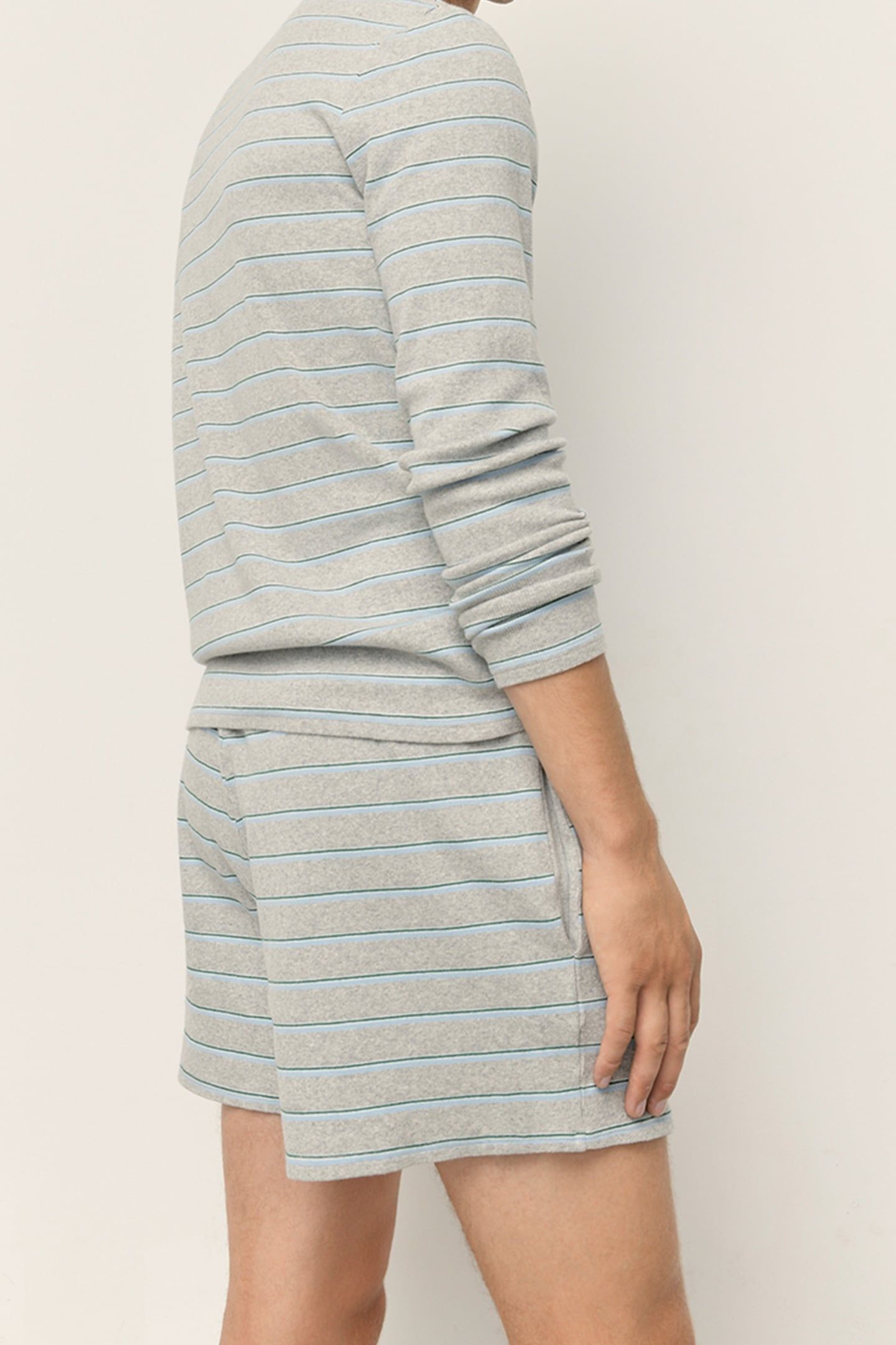 URYSTREET LONG-SLEEVE T-SHIRT GRIS CHINE RAYE VERT ET BLEU 2