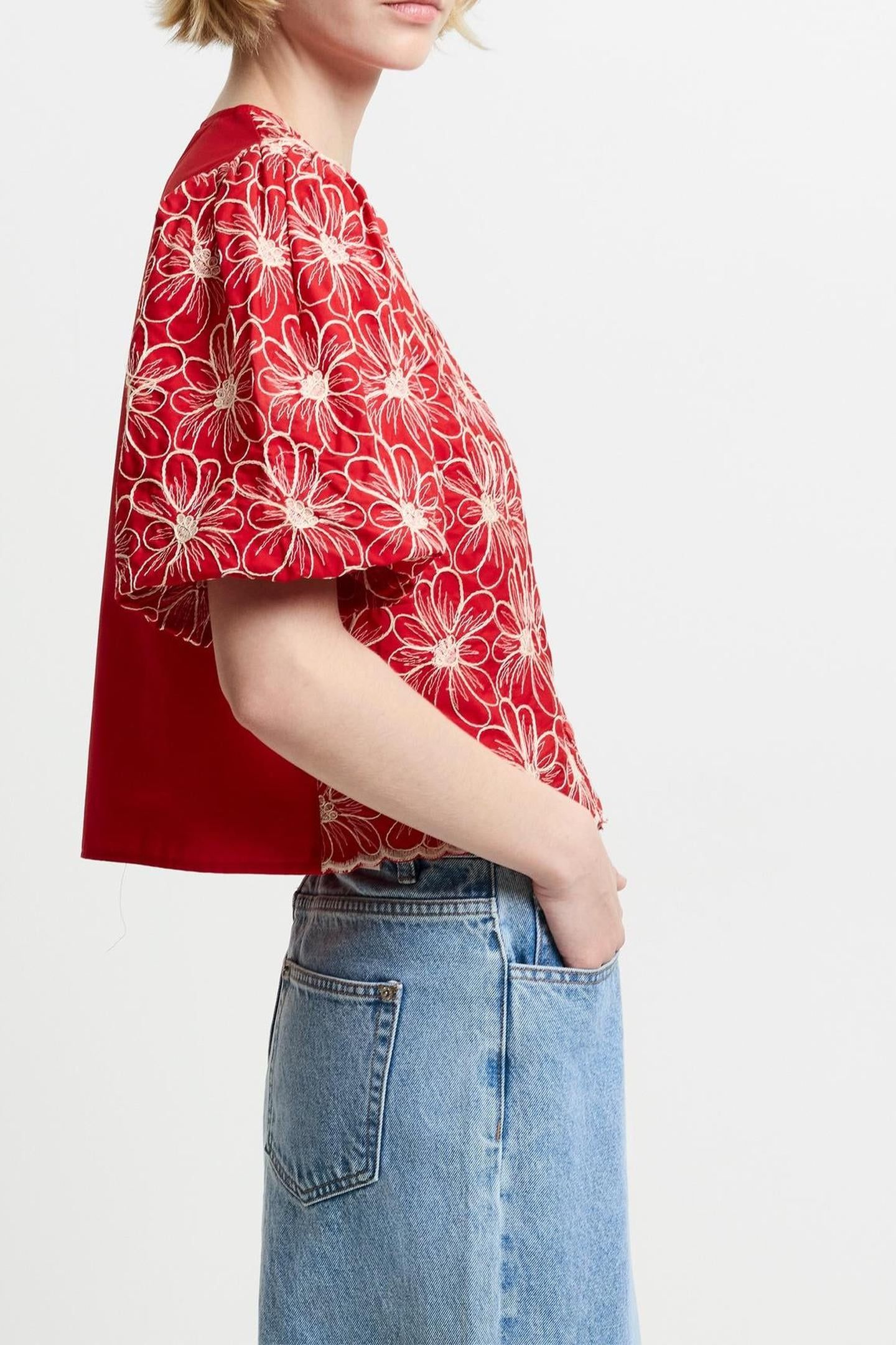 RORY COTTON BUTTON THOUGH TOP WATERMELON RED 4
