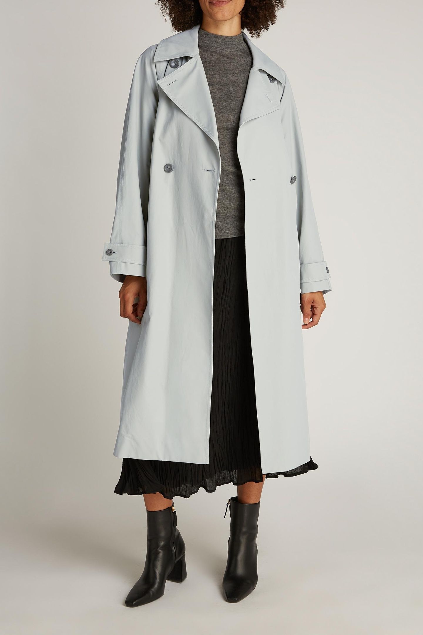 COTTON NYLON TRENCH COAT OCEAN MIST GREY 1