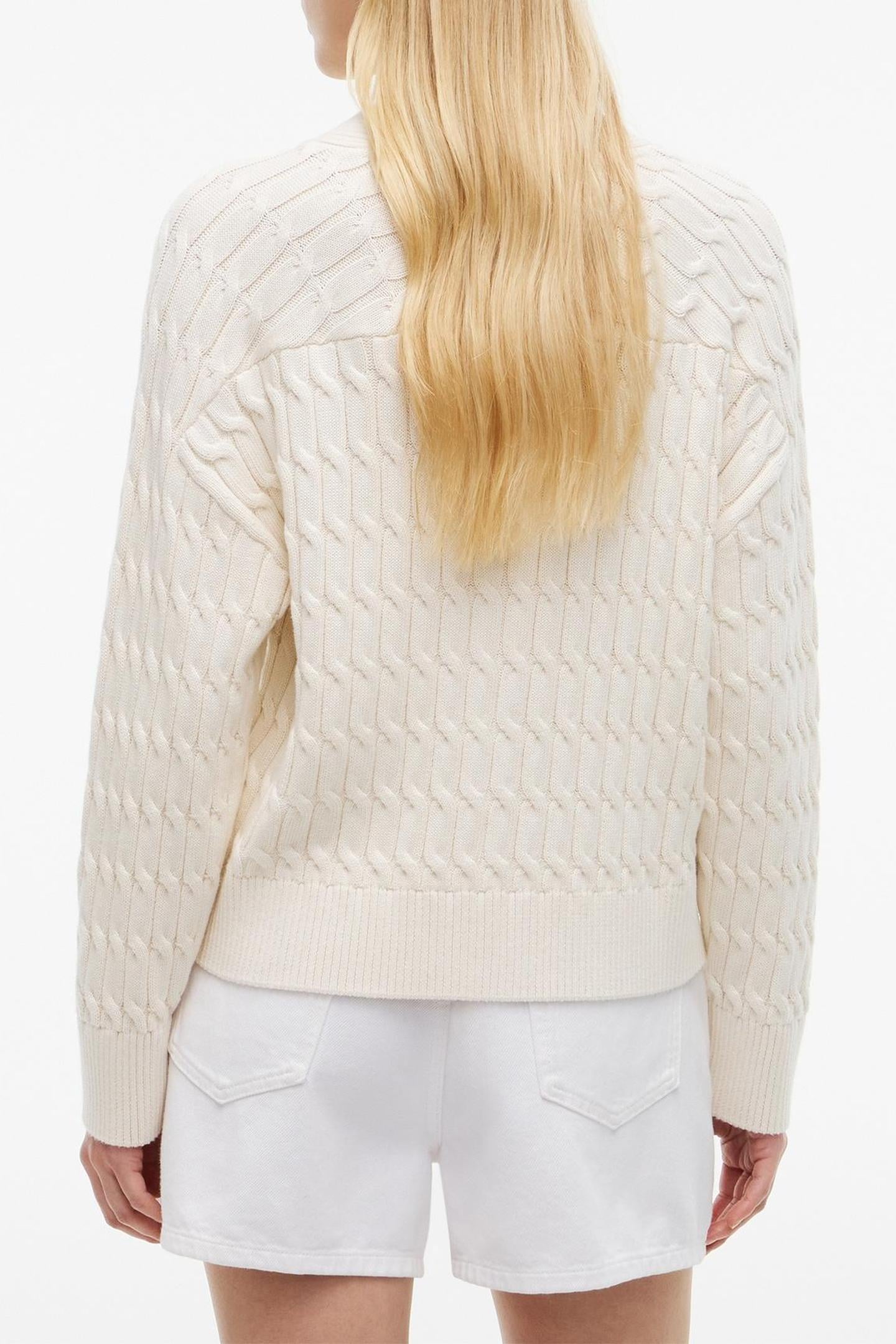 MID GG CABLE V-NECK LS IVORY PETAL 5