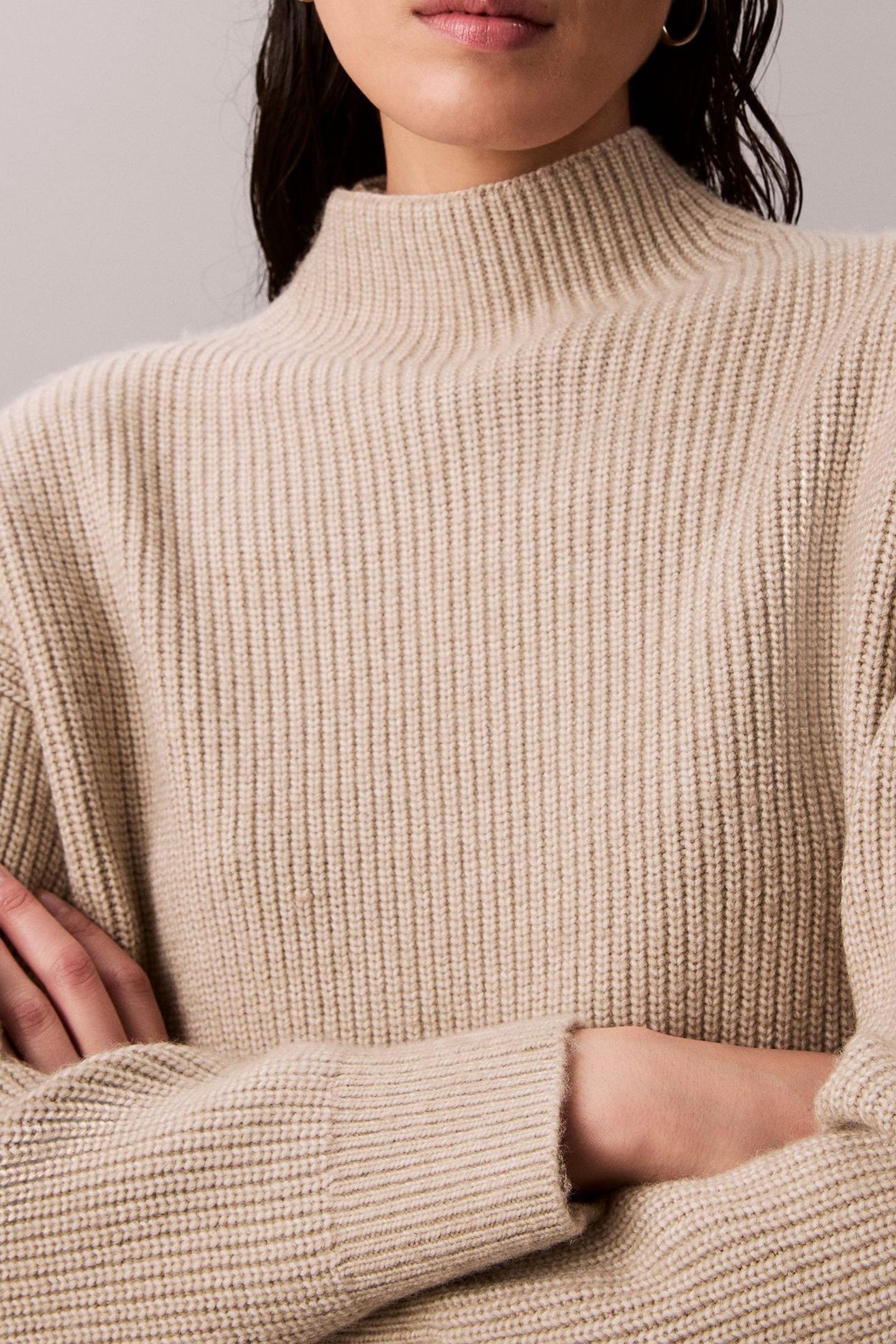 WOOLEN STITCH T-NECK ISLAND FOSSIL 5