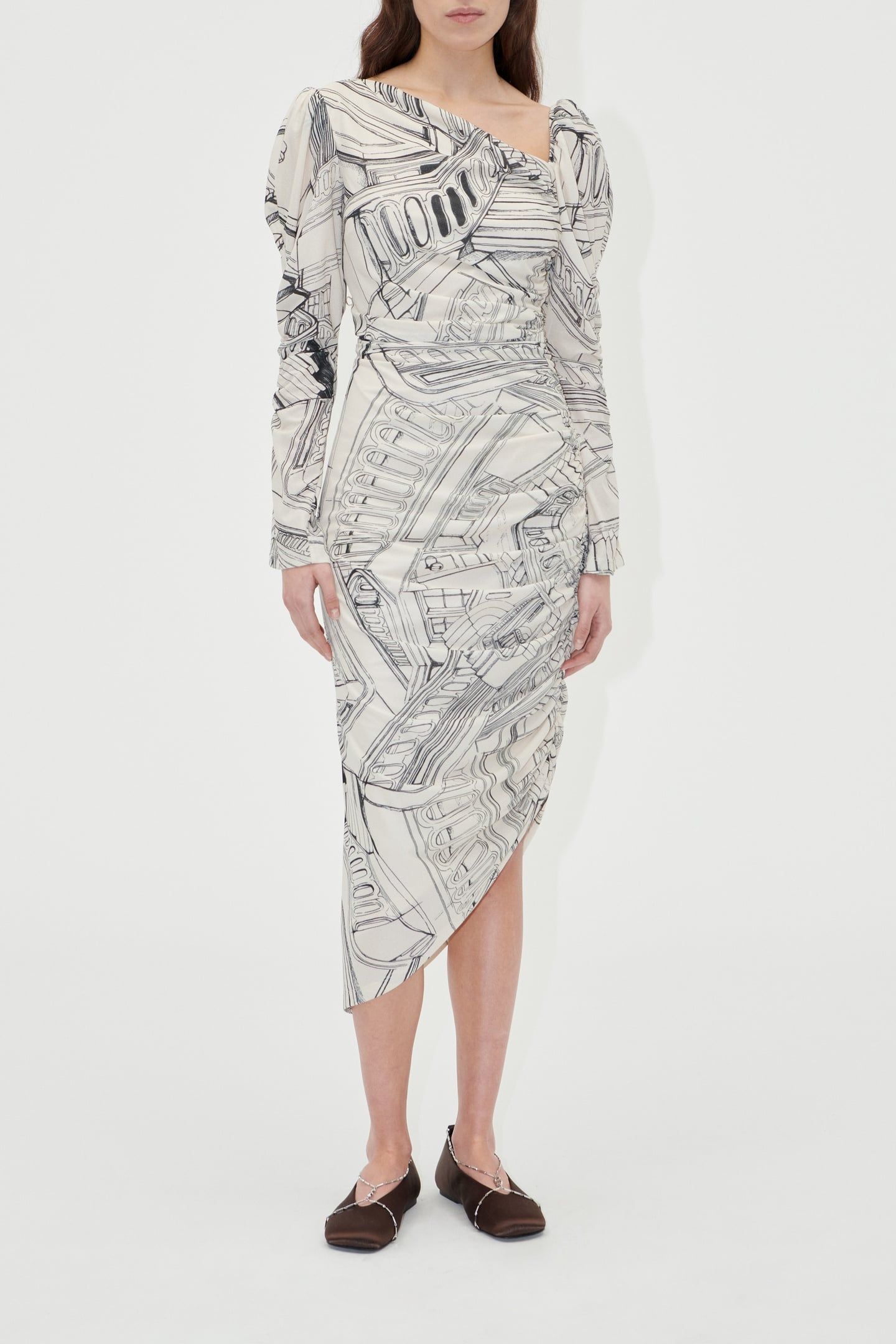 ROUCHED MIDI DRESS FINELINE STAIRCASE 1