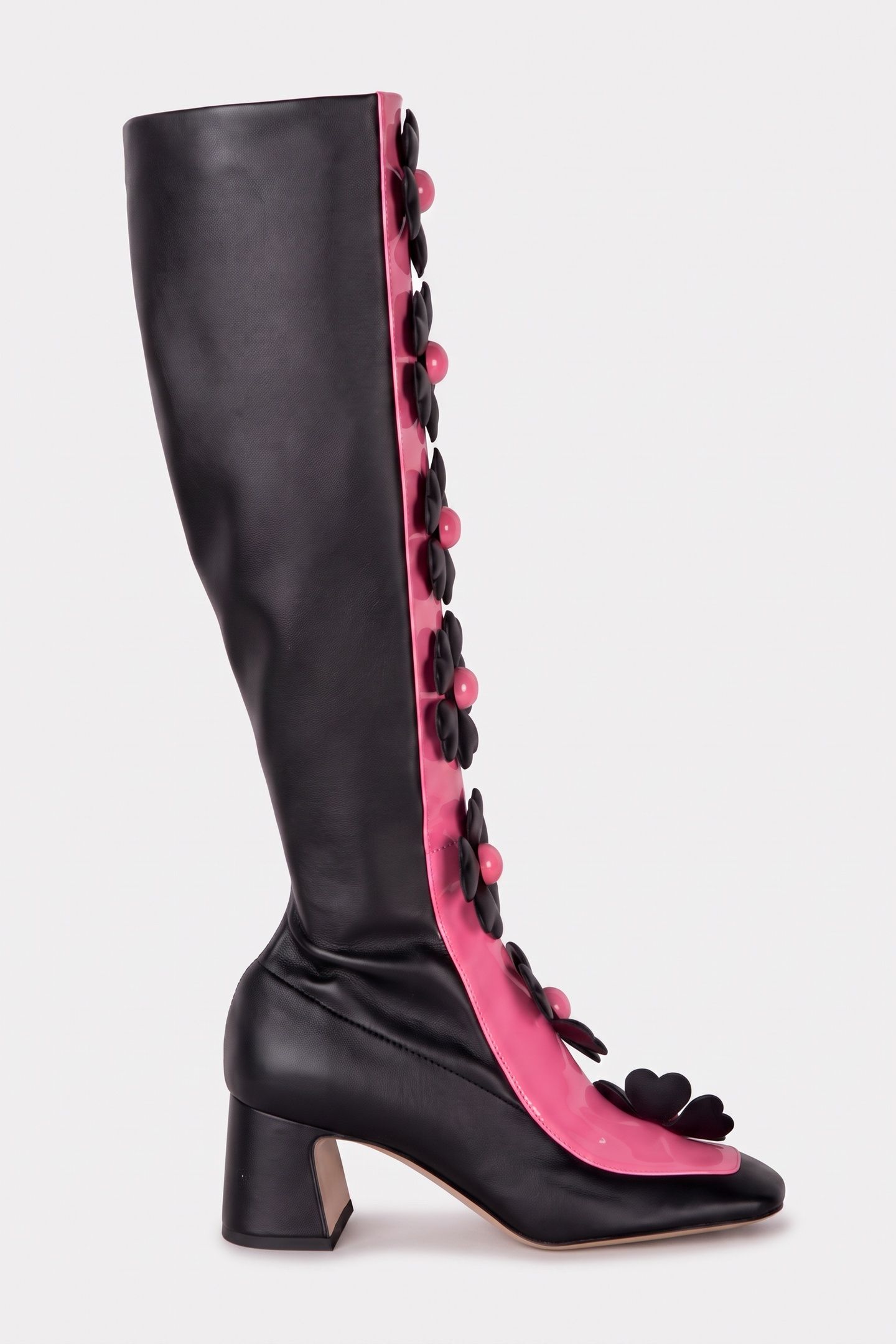 HEART FLOWERS STRETCH BOOTS BLACK 1