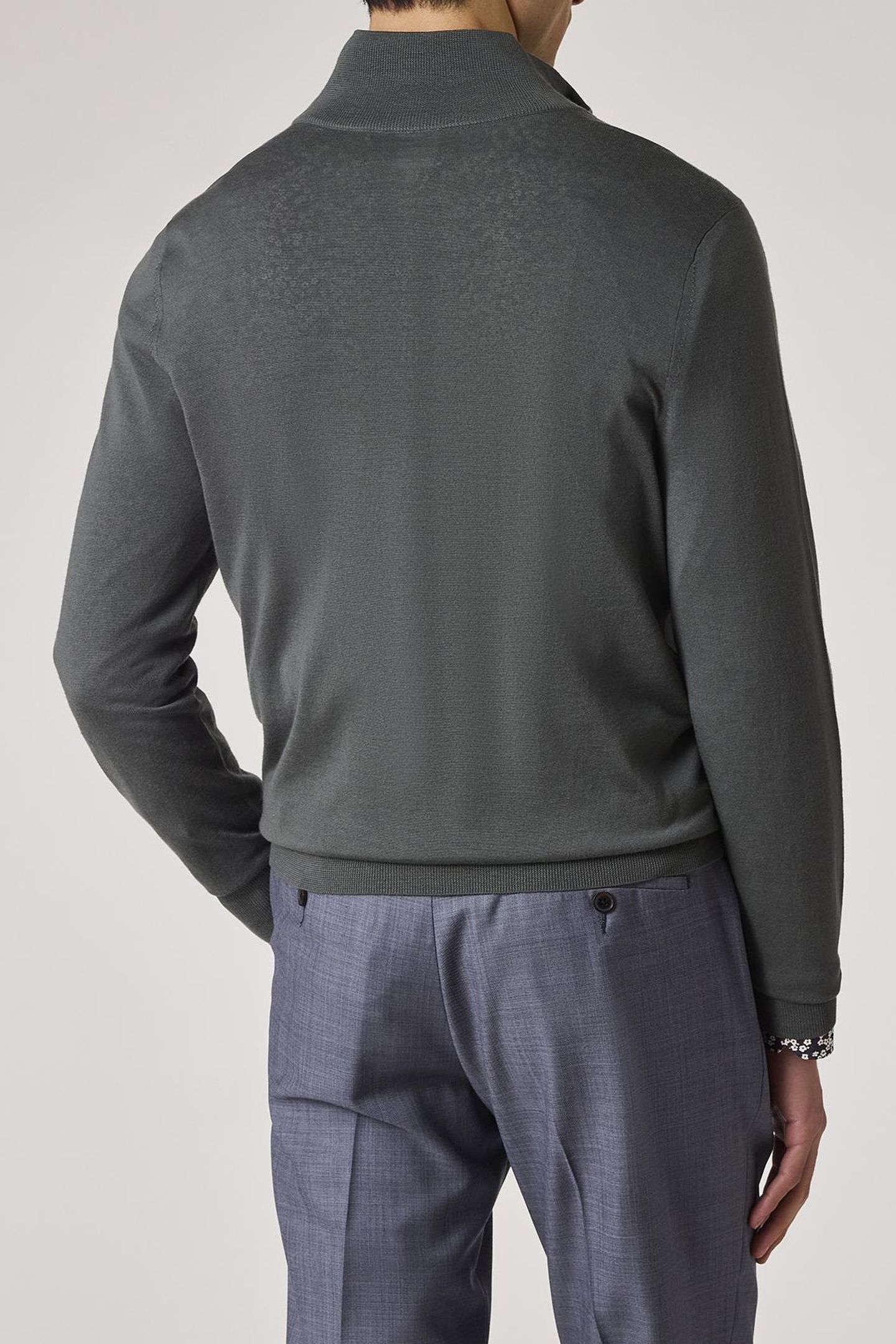 MENS SWEATER ZIP NECK PETROL GREEN 3