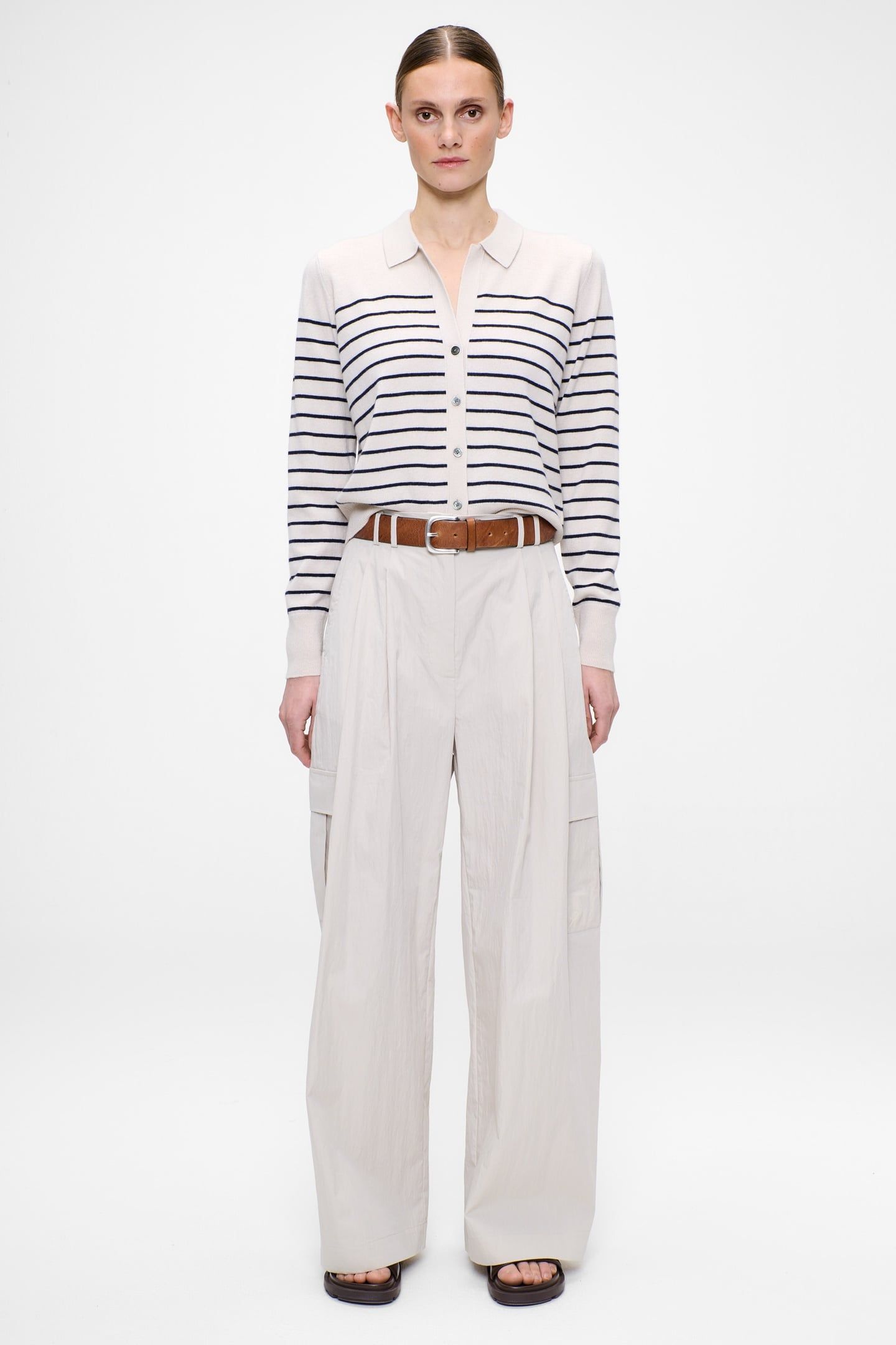 CASHMERE BLEND POLO CARDIGAN OFF WHITE/MIDNIGHT BLUE 3