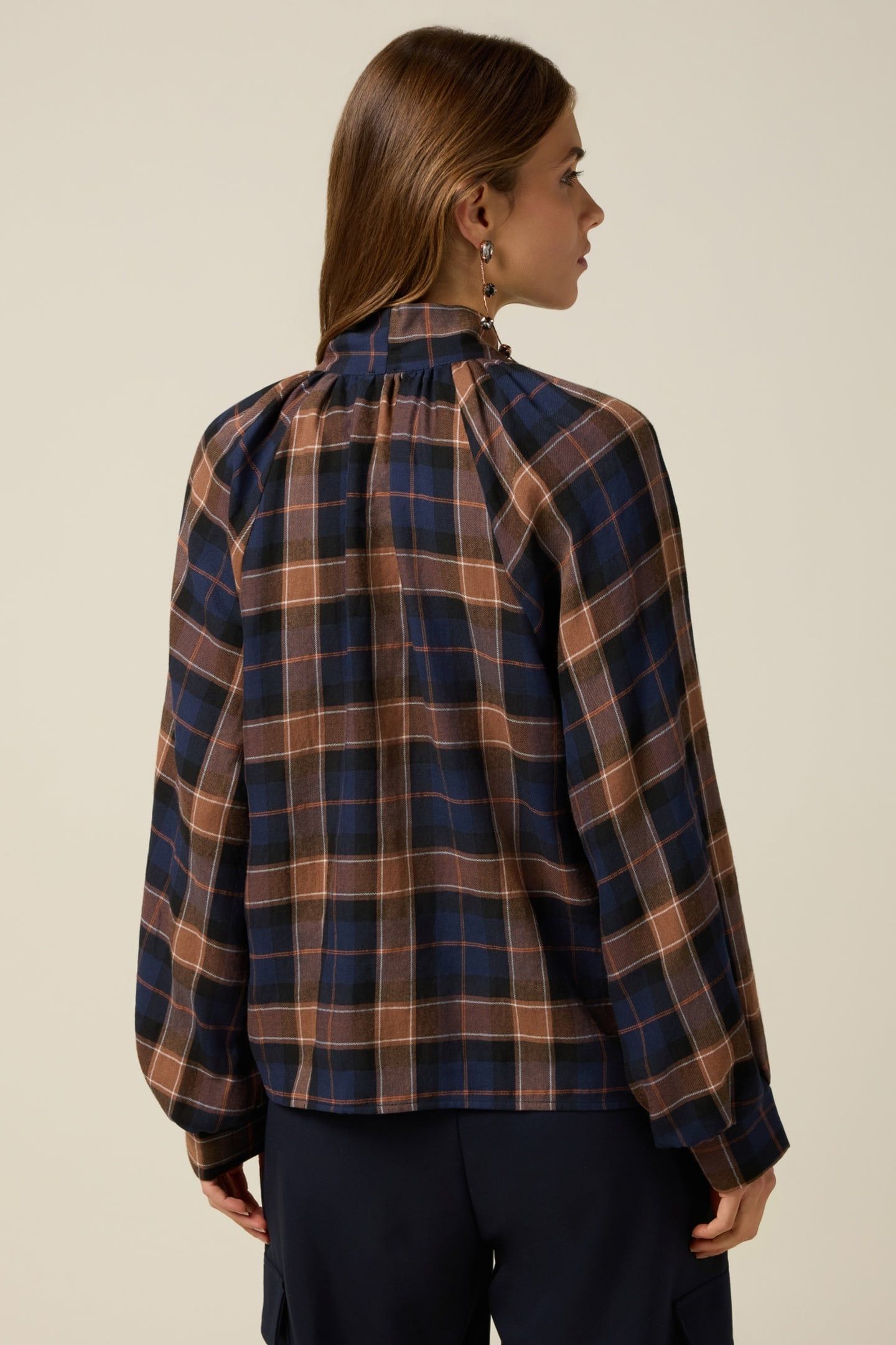 CHECK SHIRT WITH BOW BROWN 2