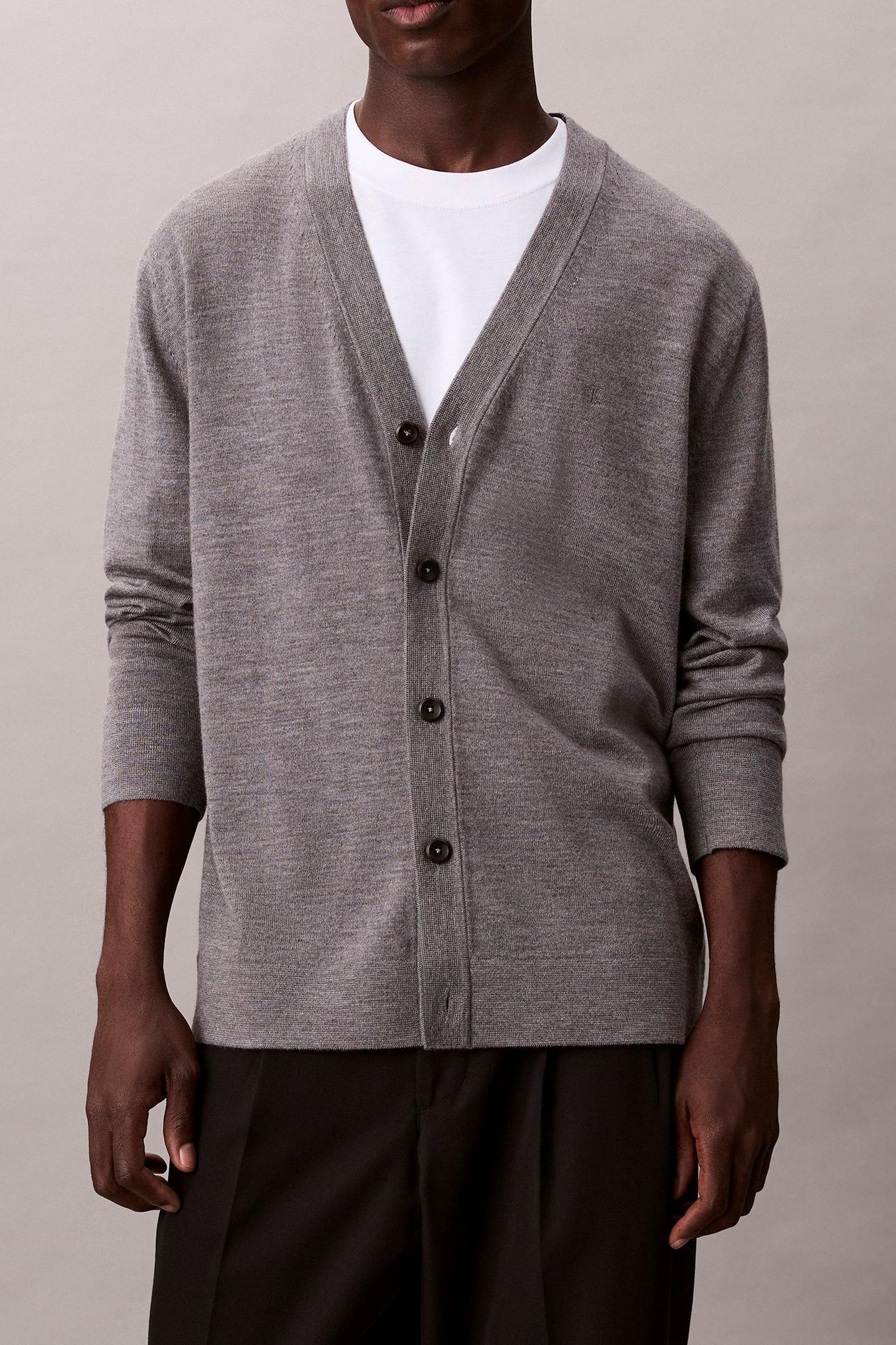 LS 100% MERINO CARDIGAN MED GREY HEATHER 1