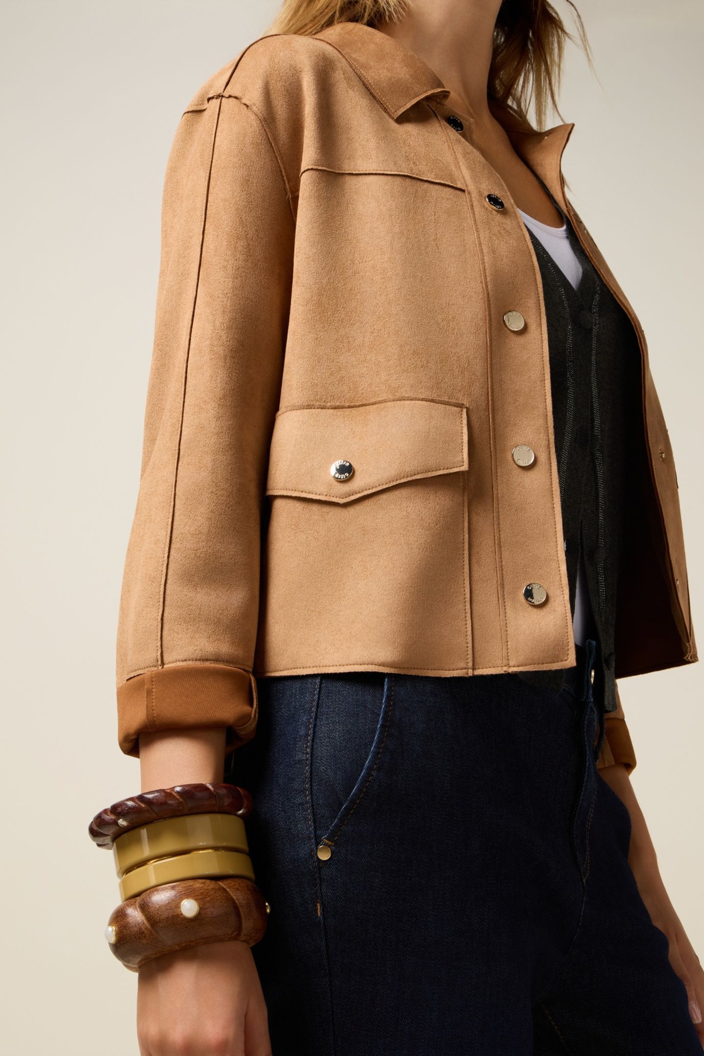 SHORT JACKET IN SOFT FABRIC BROWN 5