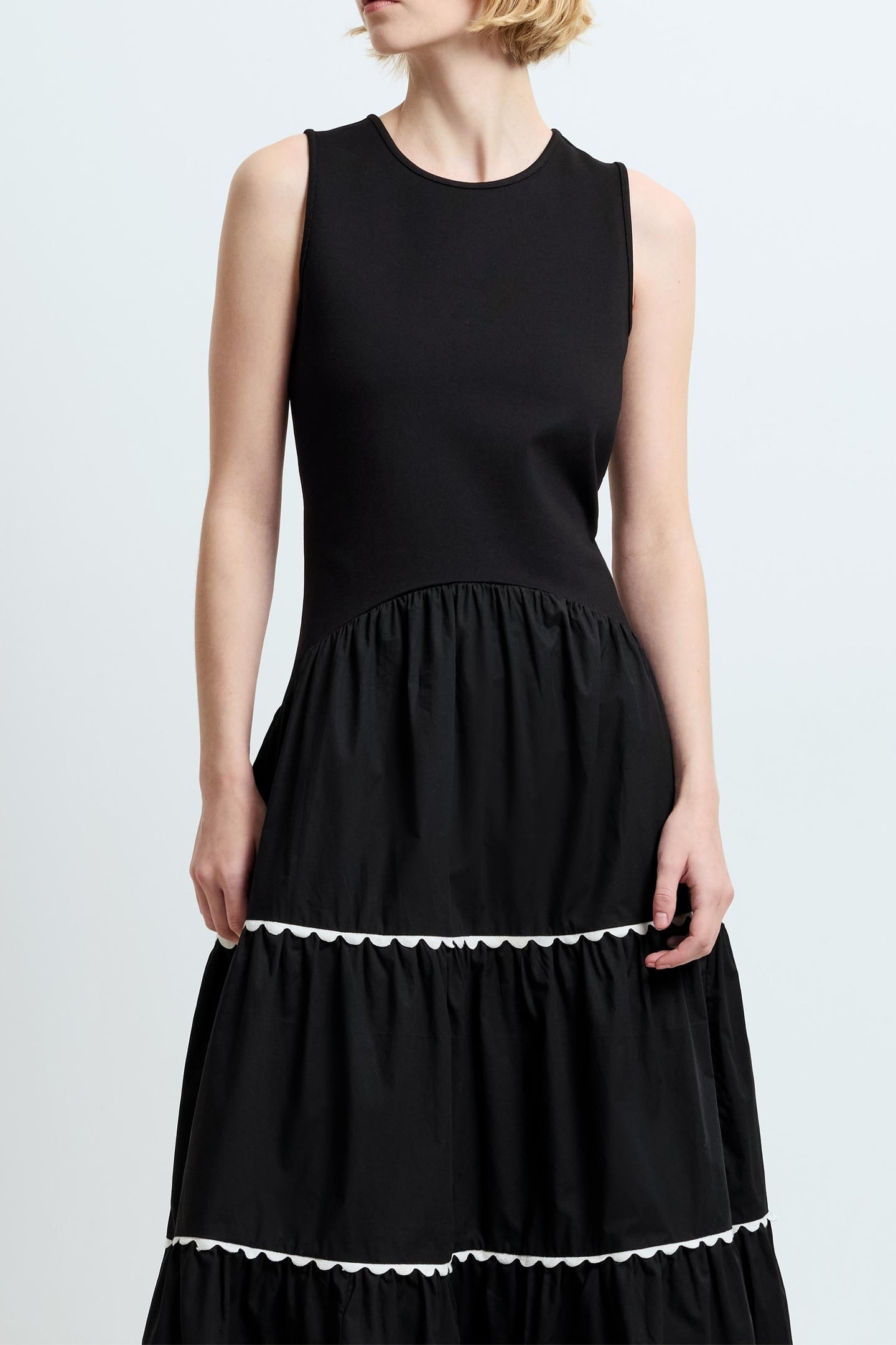 KAYLIE JIA MIX RIC RAC MIDI BLACK/PORCELAIN CREA 2