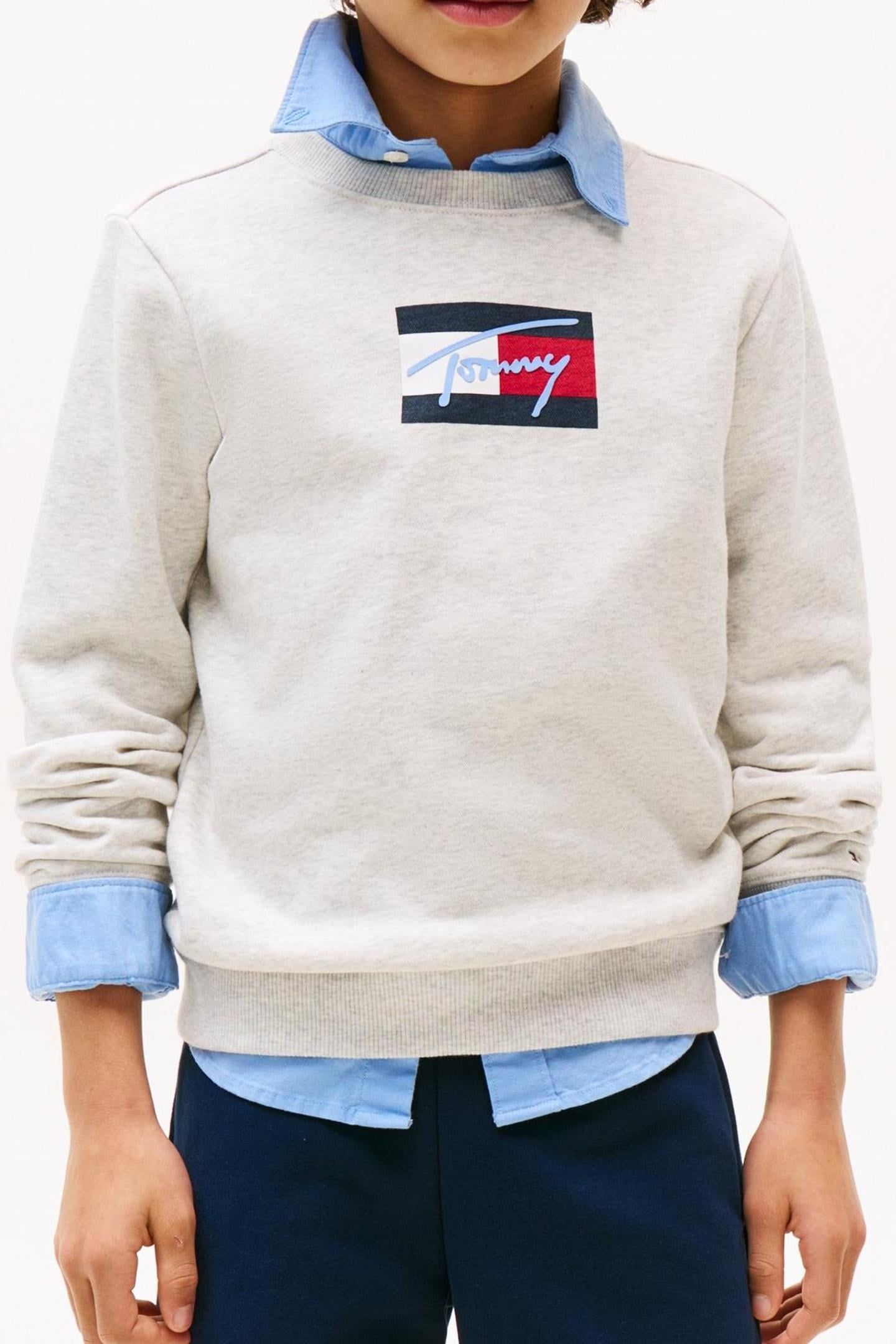 BOYS TOMMY SCRIPT FLAG SWEATER GREY HEATHER 1