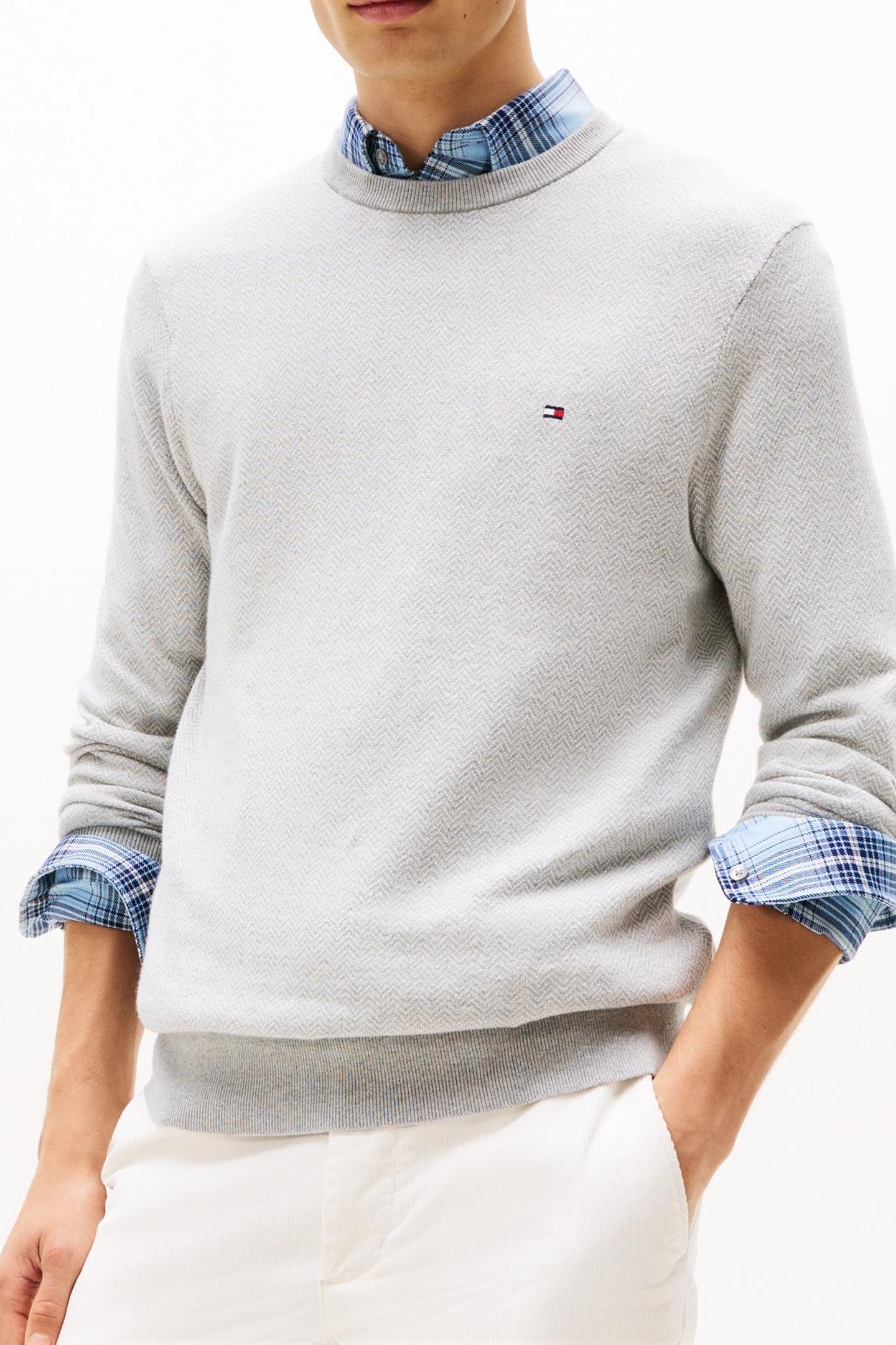 PIMA COTTON CASHMERE HERRINGBONE LIGHT GREY HEATHER/IVORY PE 2