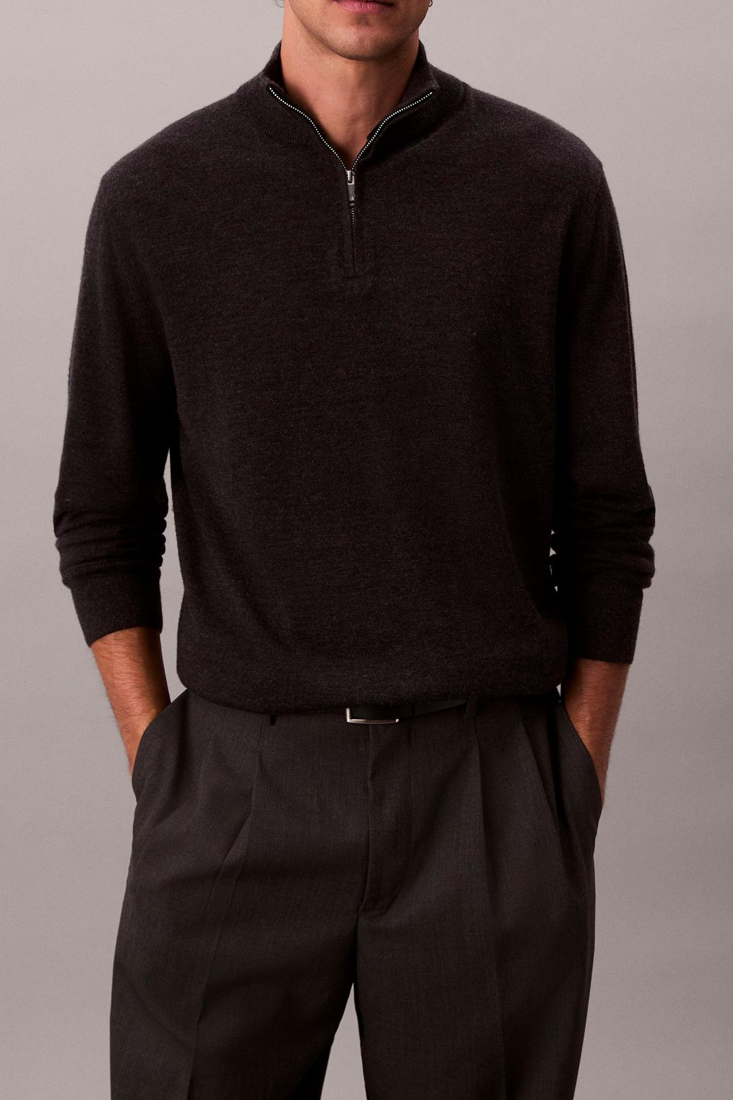 LS 100% MERINO QUARTER ZIP GUNMETAL HEATHER 3