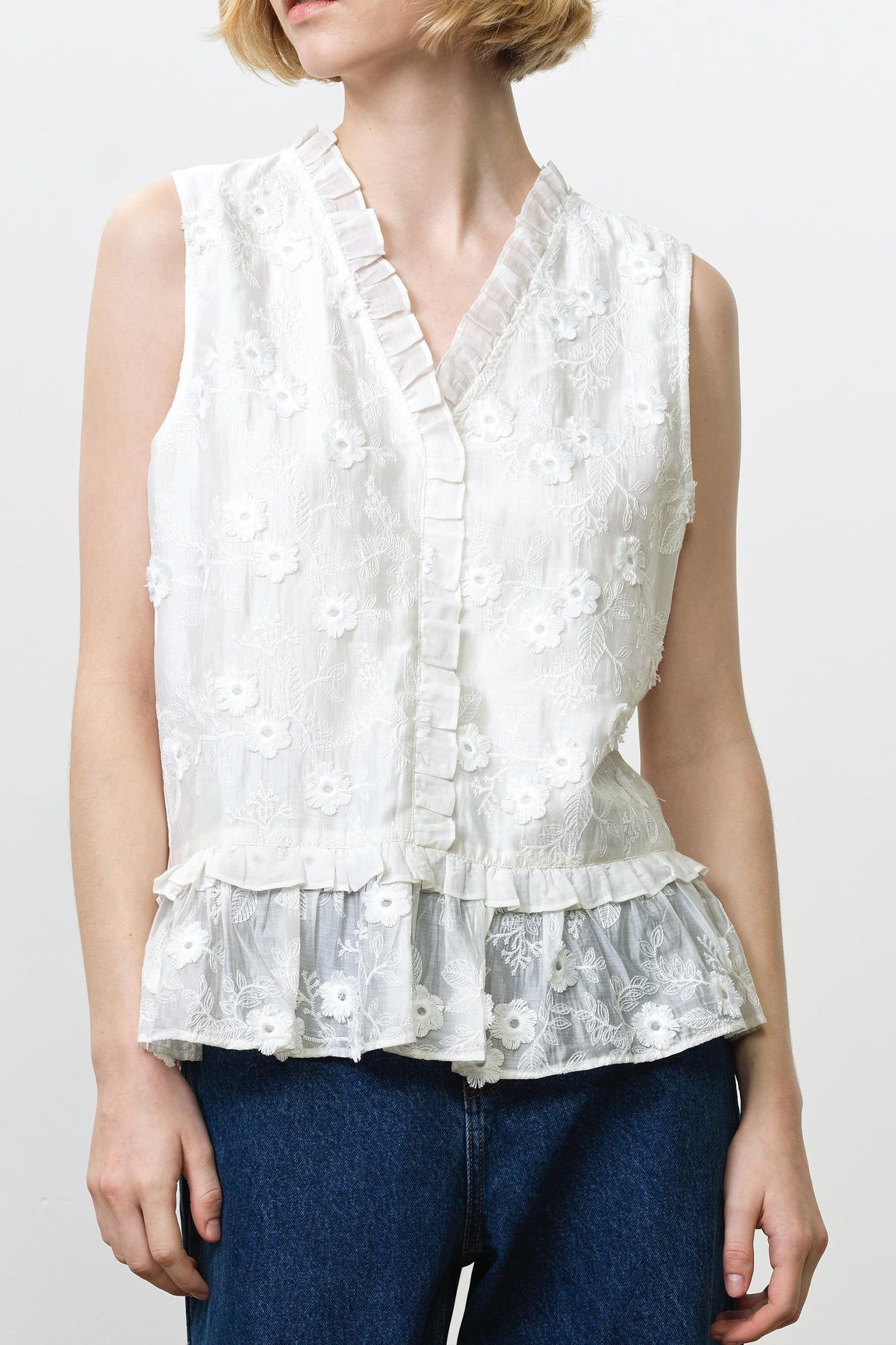 VANI COTTON PEPLUM TOP LINEN WHITE 5