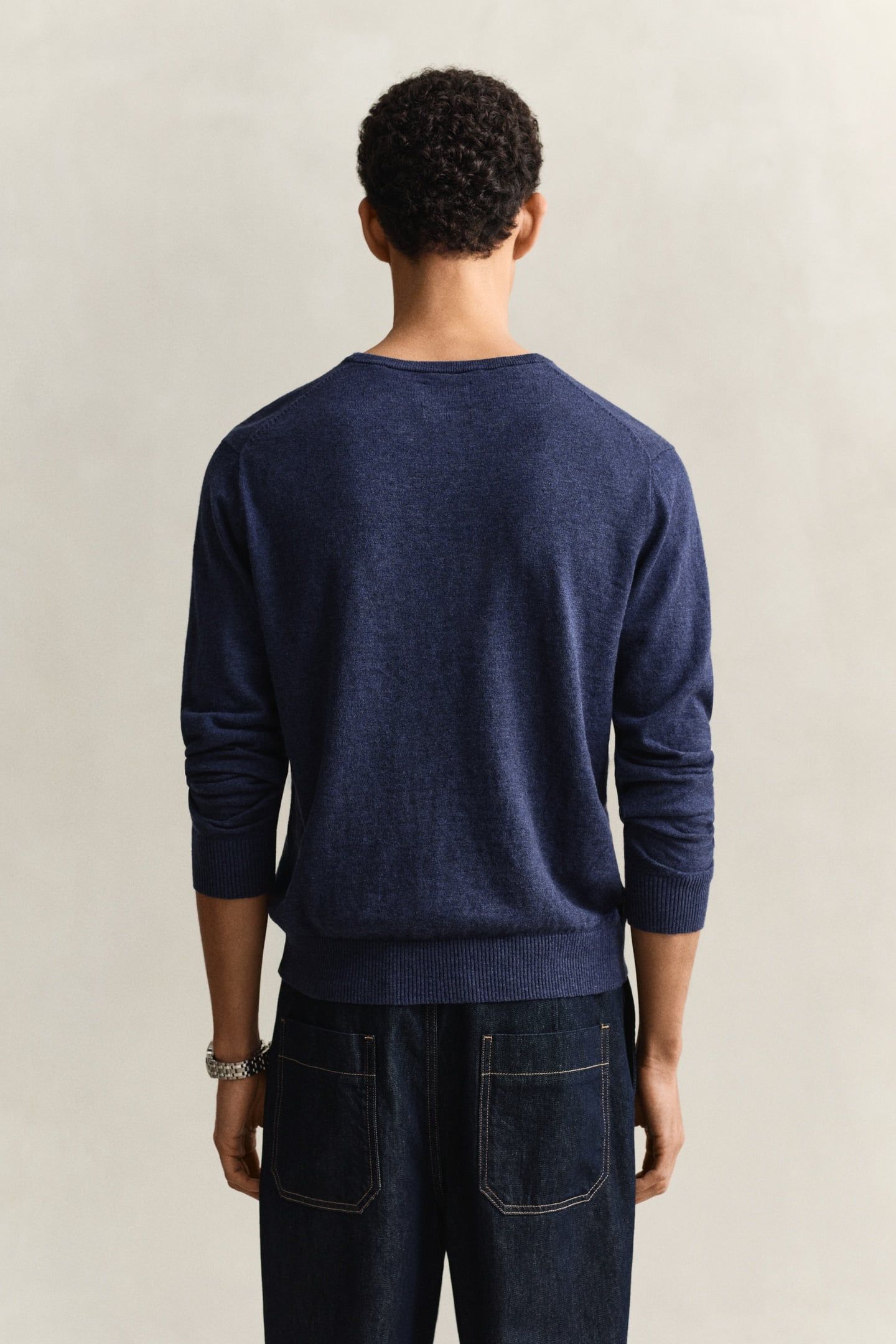 SLUB COTTON LINEN C-NECK DARK INDIGO MELANGE 2