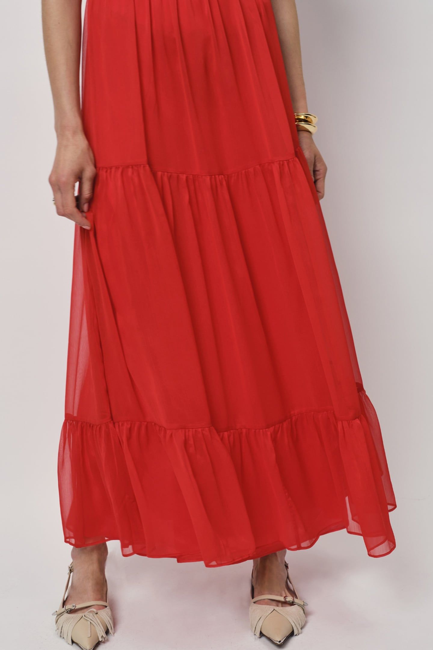 XEVI BOHO MAXI CHIFFON DRESS FLAME RED 5