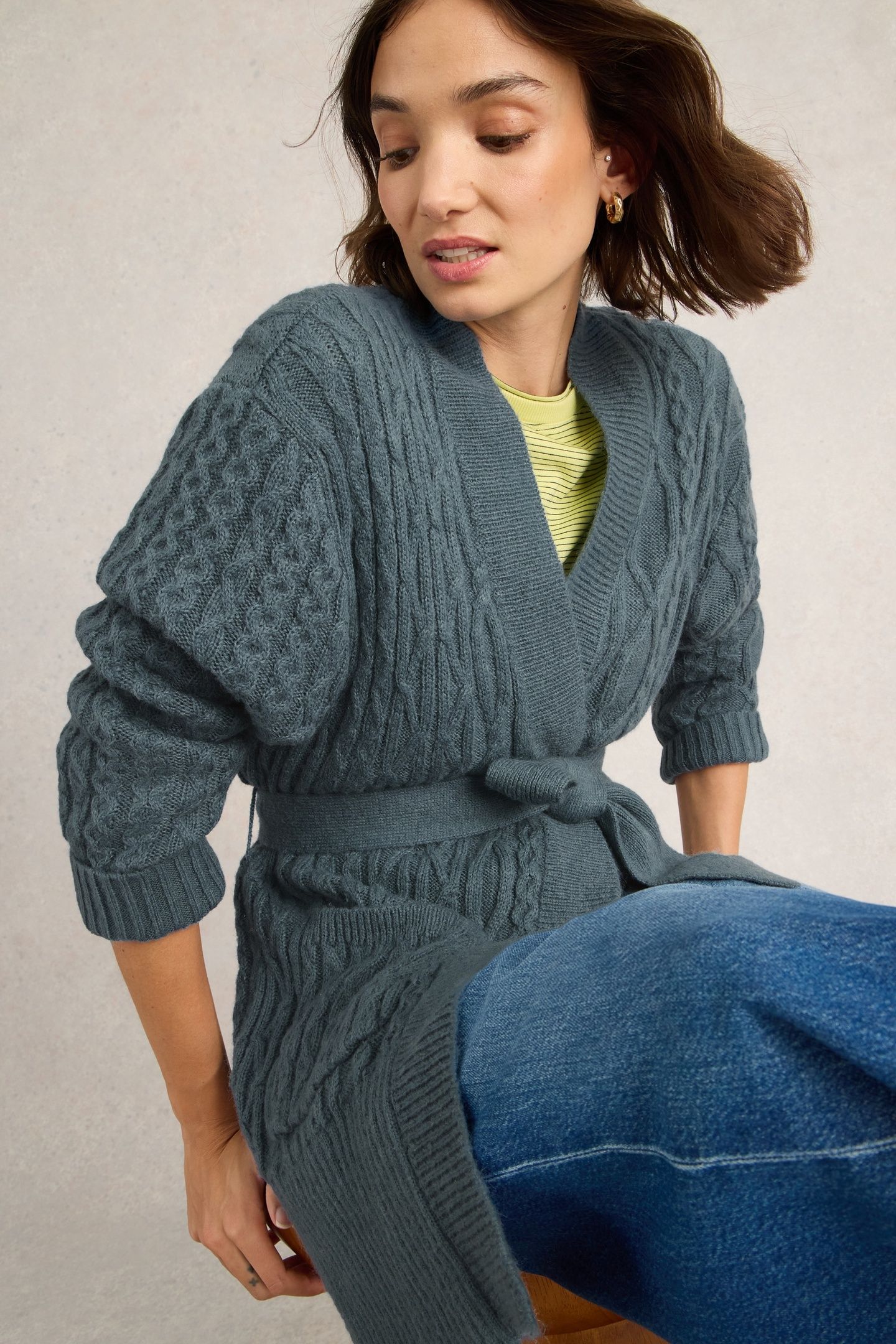 CABLE BELTED CARDIGAN MID BLUE 6