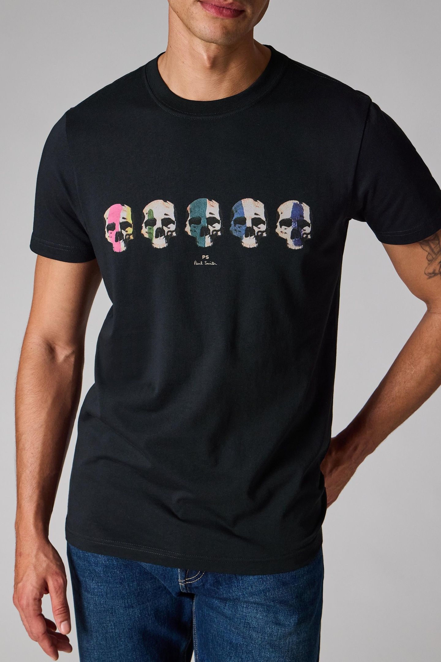 MENS SLIM FIT SS T SHIRT MULTI SKULL VERY DARK NAVY 2