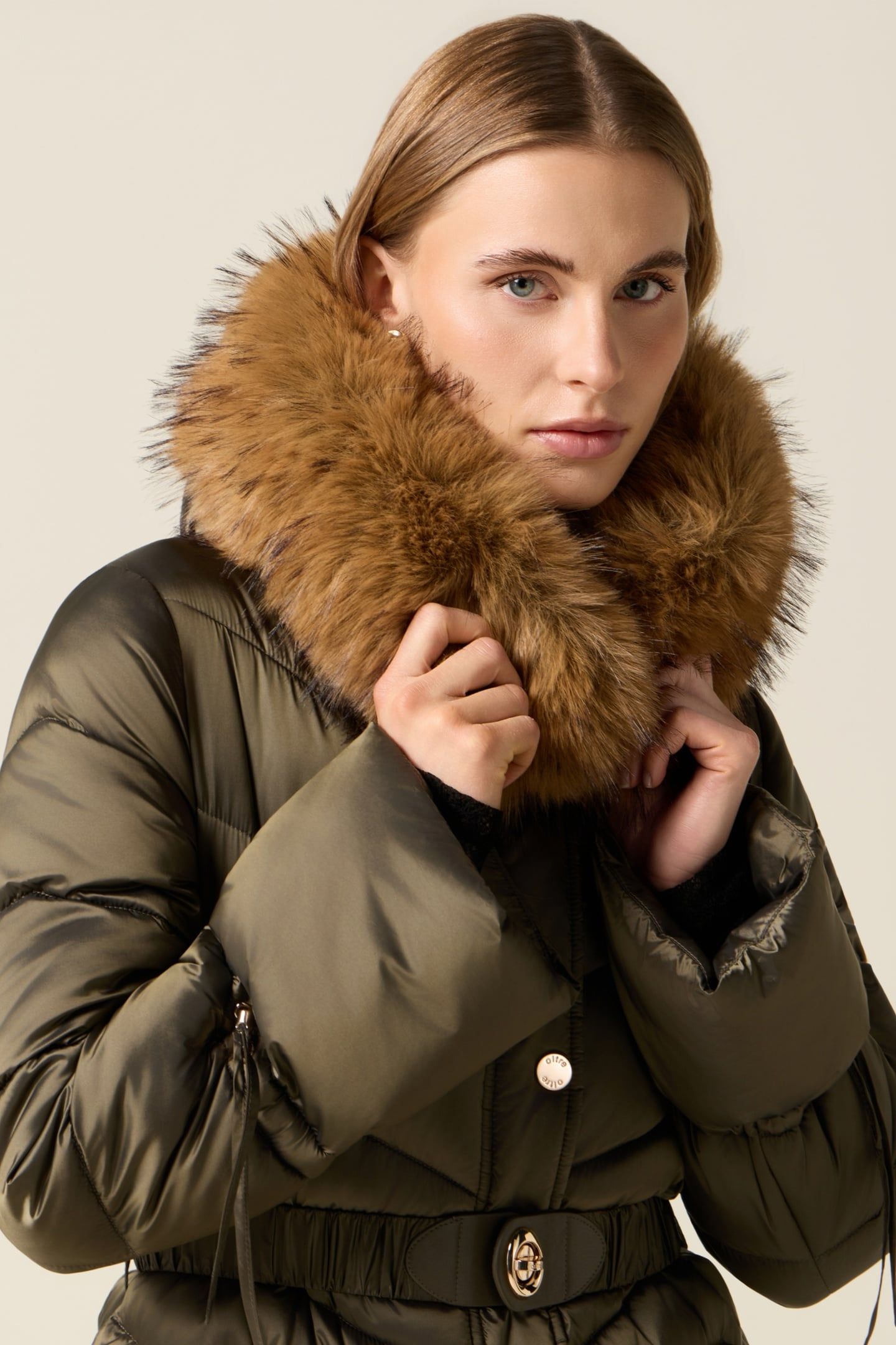 MIDI DOWN JACKET WITH BELT MILITARY GREEN 4