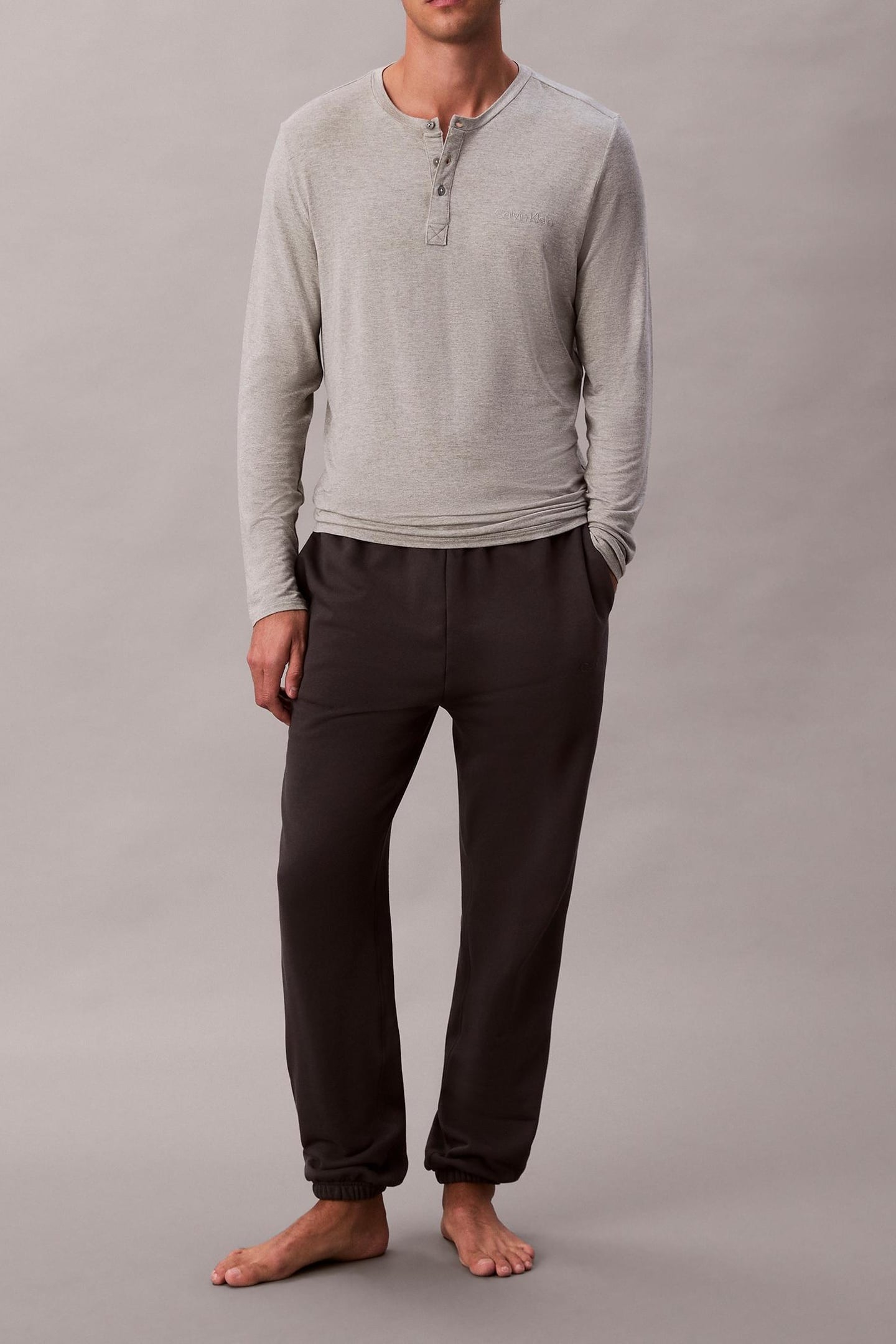 MODAL L/S HENLEY GREY HEATHER 7