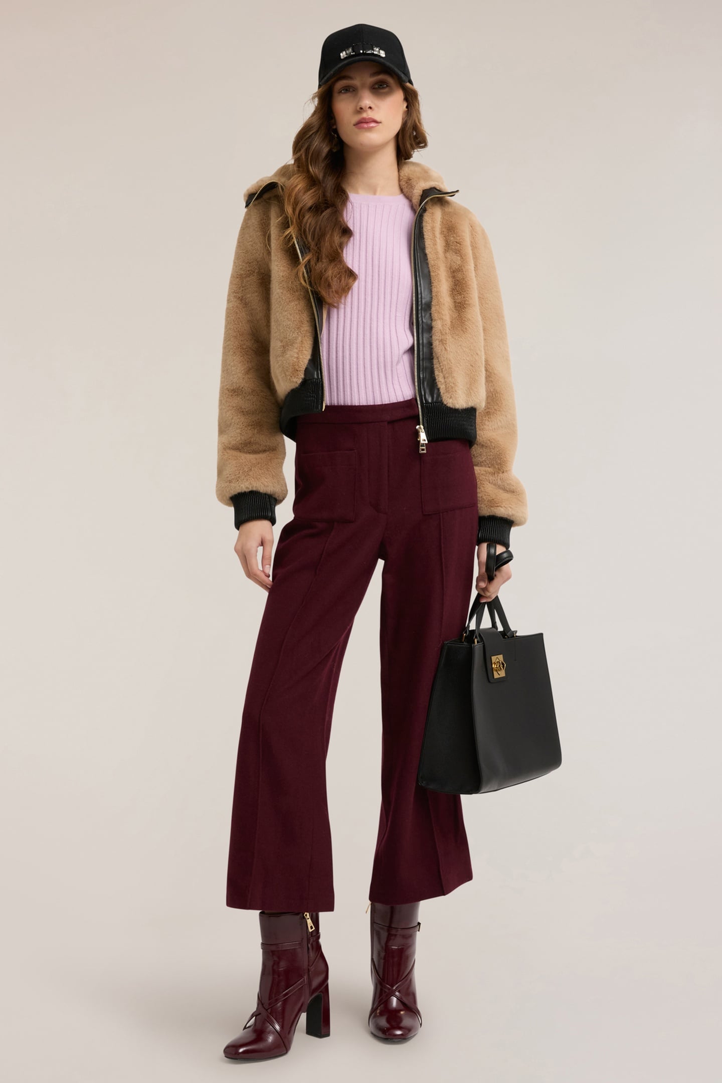 CROPPED TROUSERS IN MIXED WOOL FABRIC BURGUNDY 1
