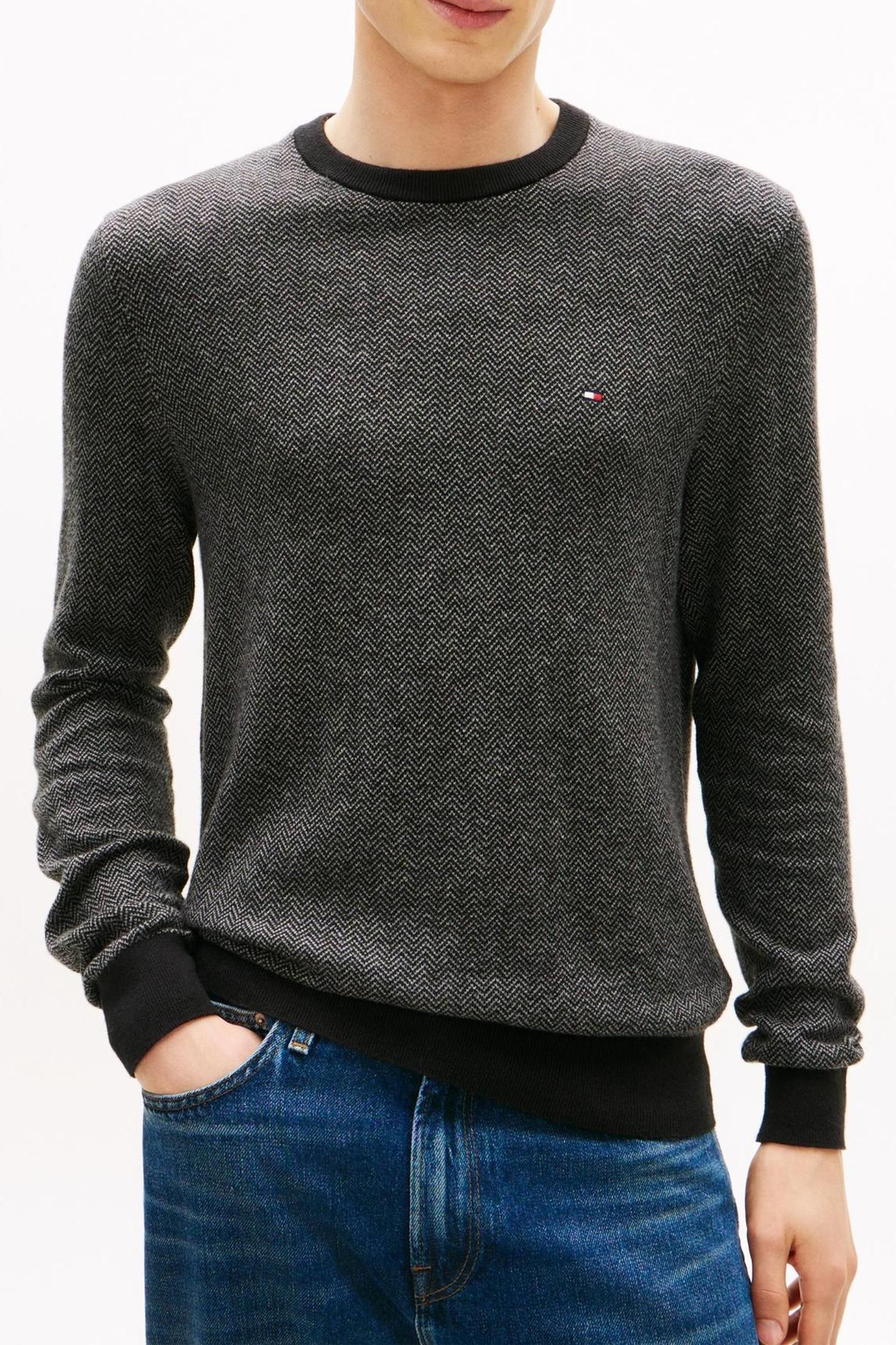 PIMA COTTON CASHMERE HERRINGBONE BLACK/MEDIUM GREY HEATHER 1